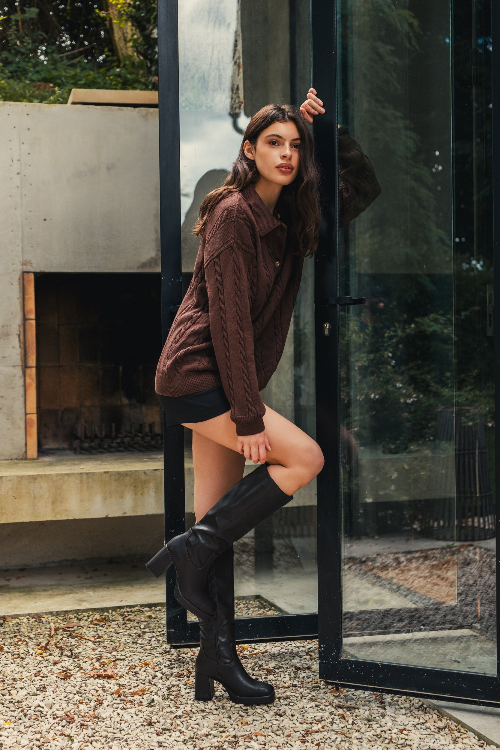 Bottes hautes à talon bloc rétro noires