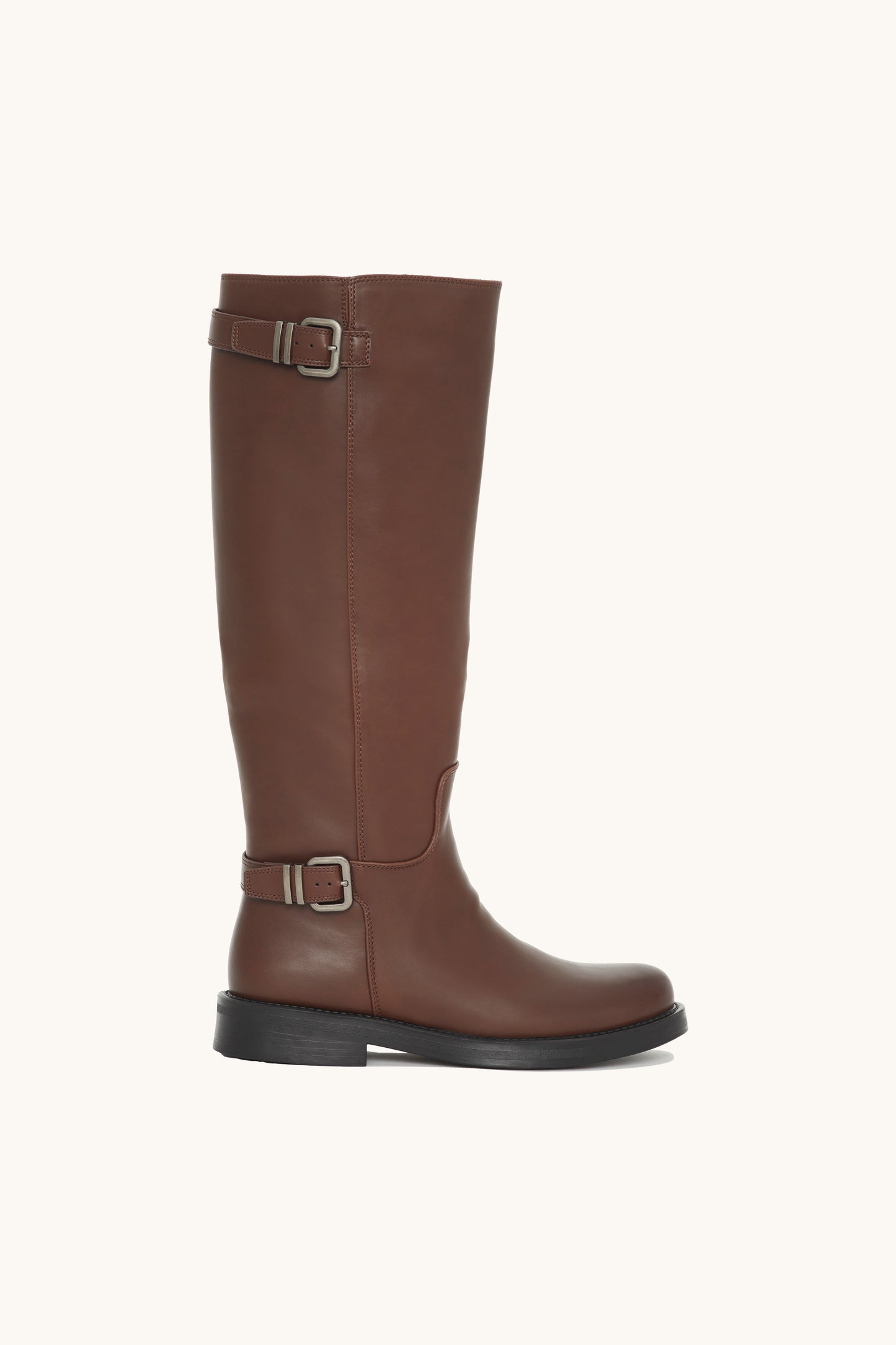 Bottes cavalières marrons en similicuir avec boucles métalliques