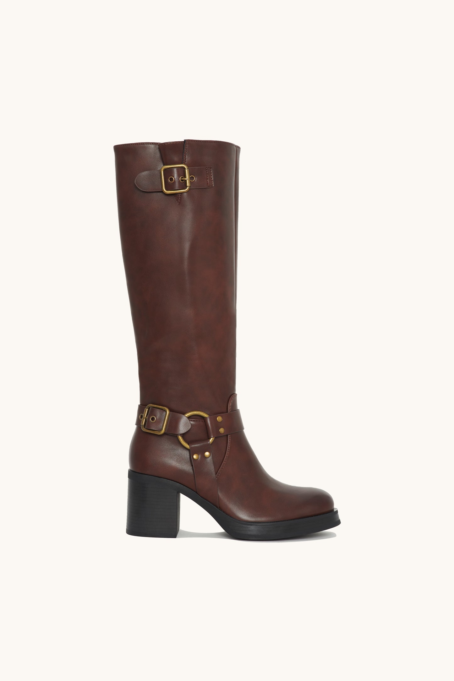 Bottes hautes marrons à boucles