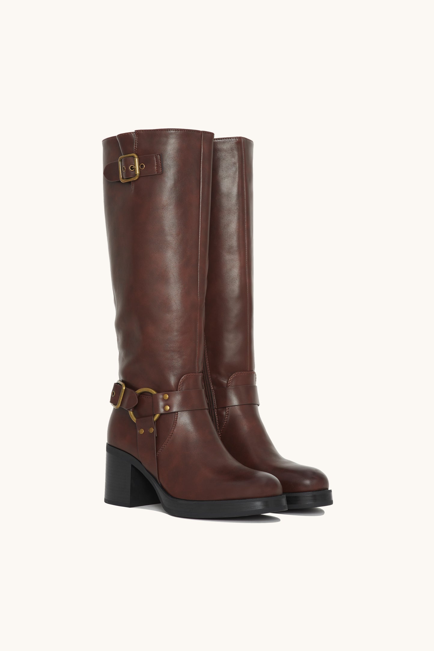 Bottes hautes marrons à boucles