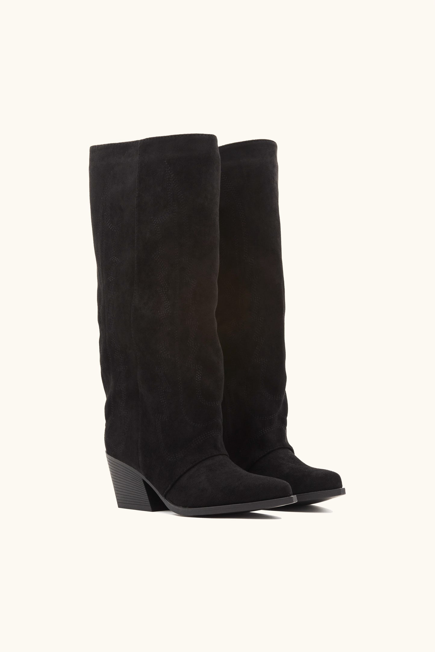 Bottes santiags noires en suédine à surpiqûres