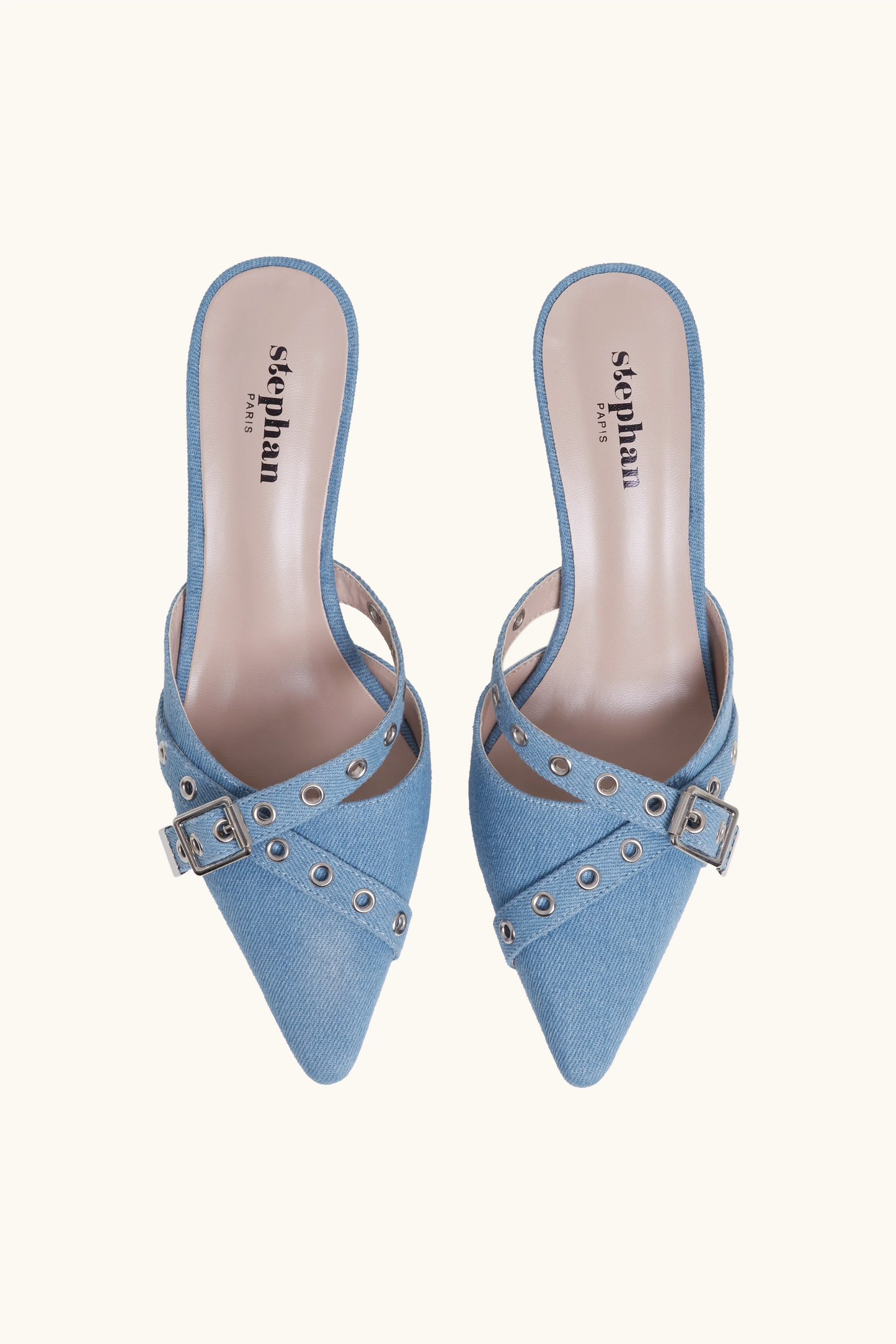 Mules à détail boucle et rivets jeans