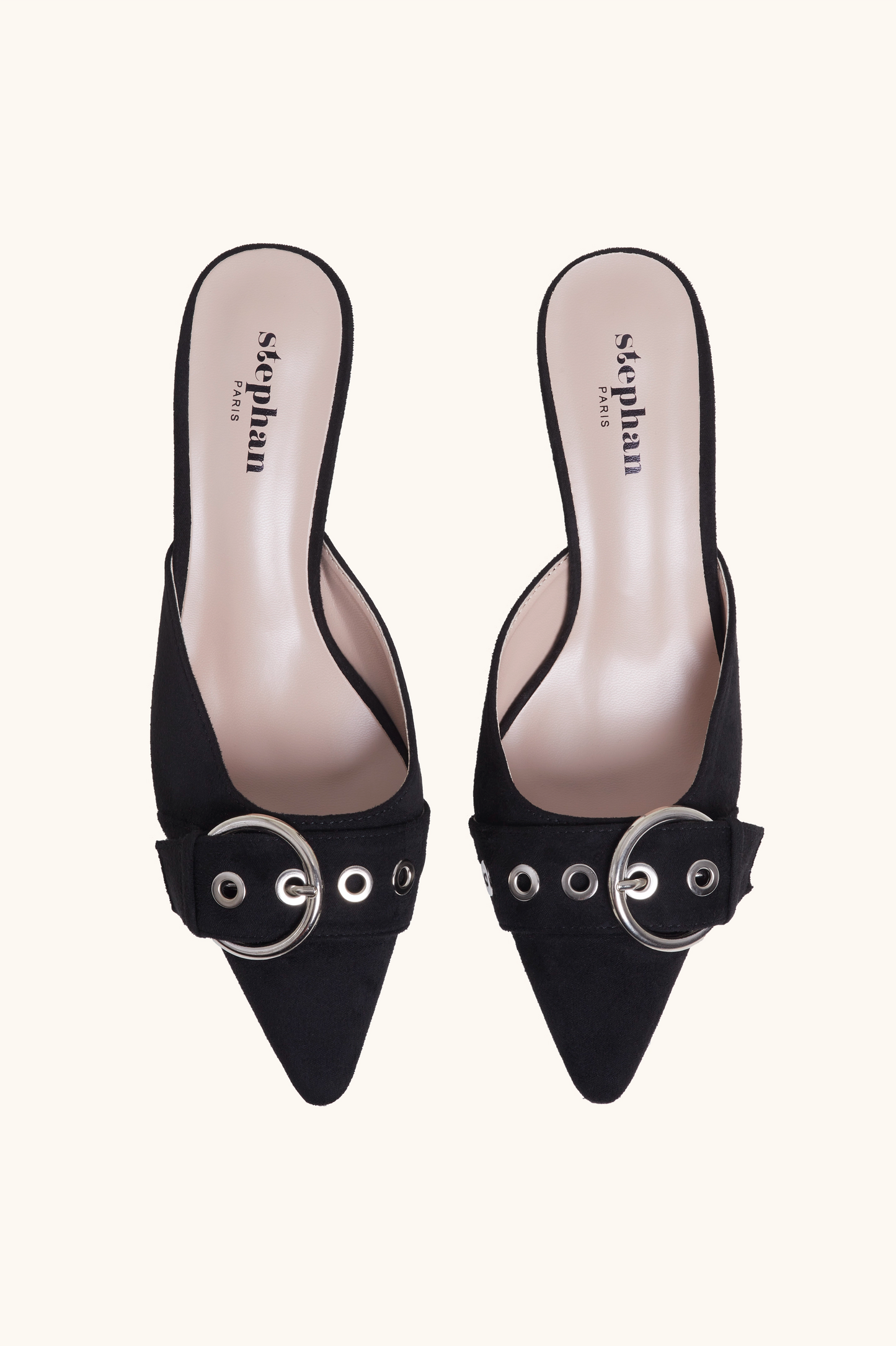 Mules bouts pointus à détail boucle noir