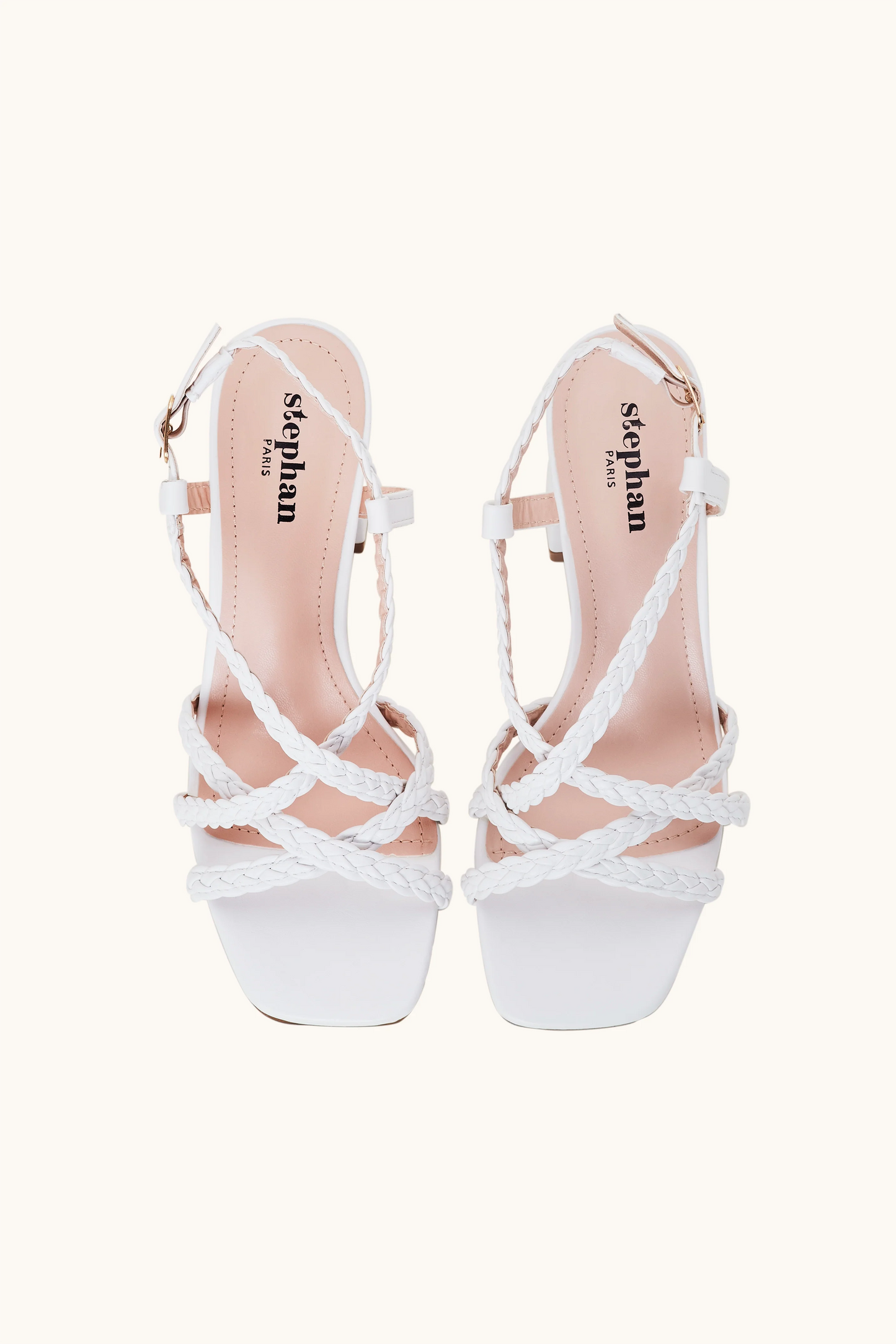 Sandales tressées à talon bloc blanc