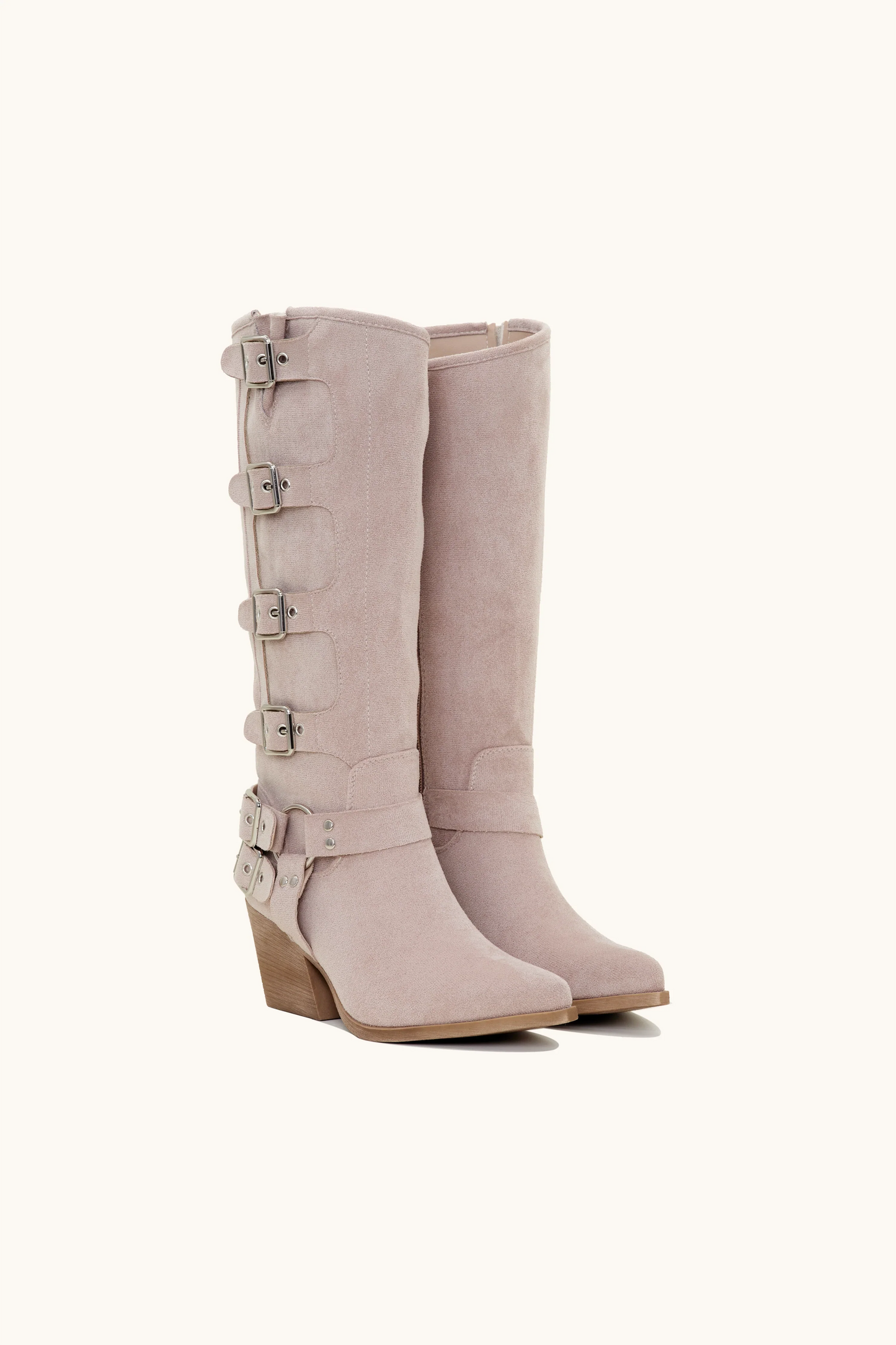 Santiags hautes à multiple sangles beige