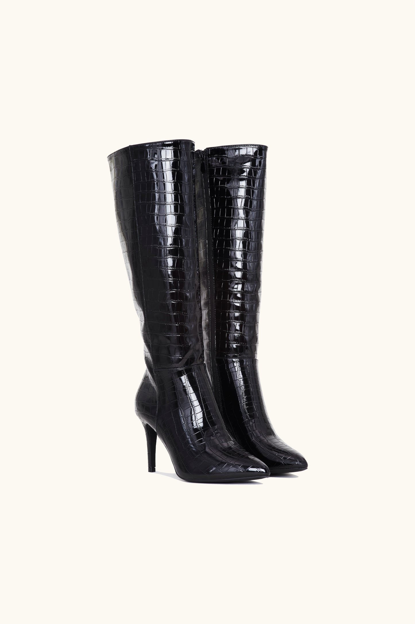 Bottes vernies à effet croco noires