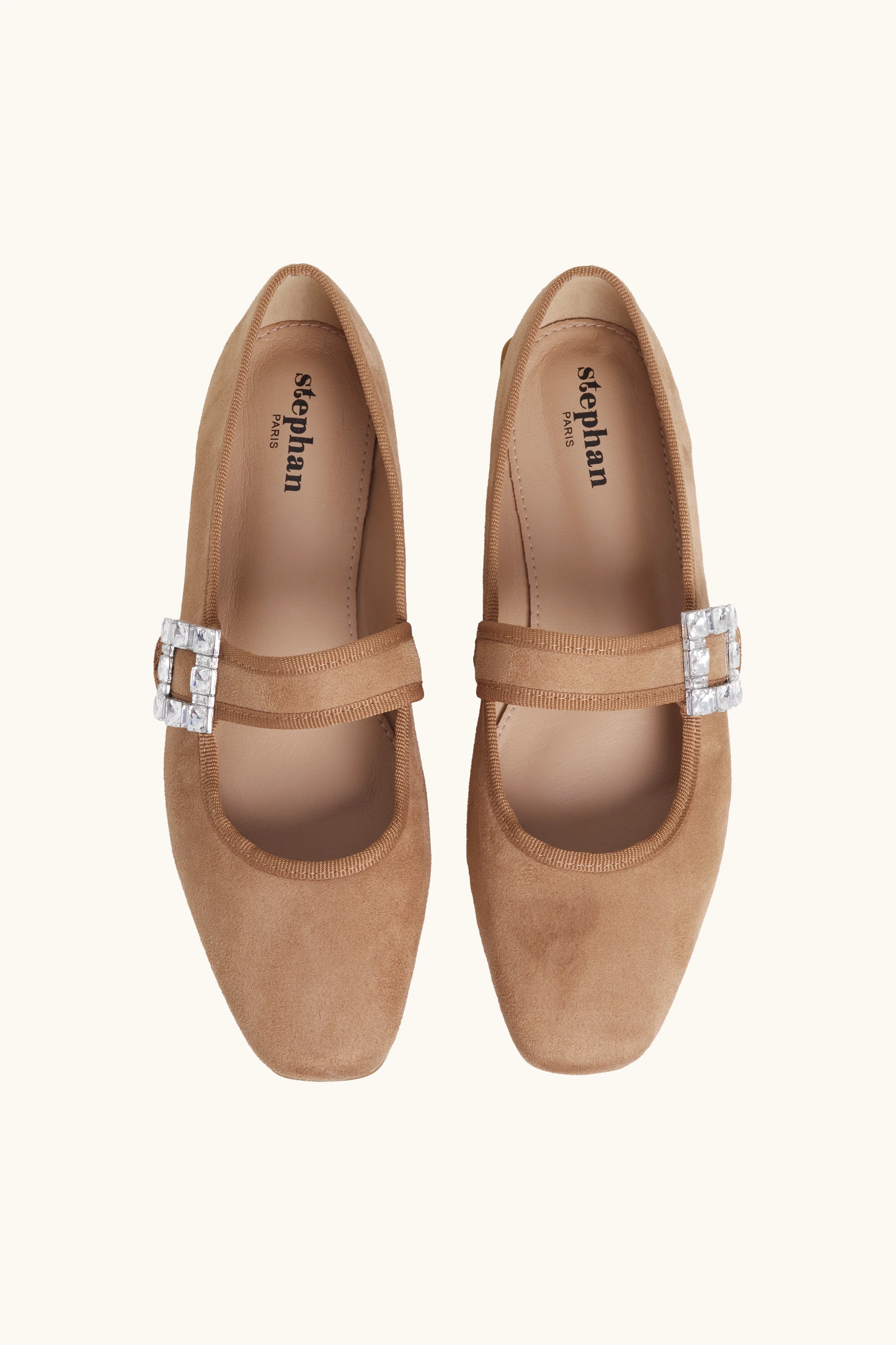 Camel rhinestone loop ballerinas
