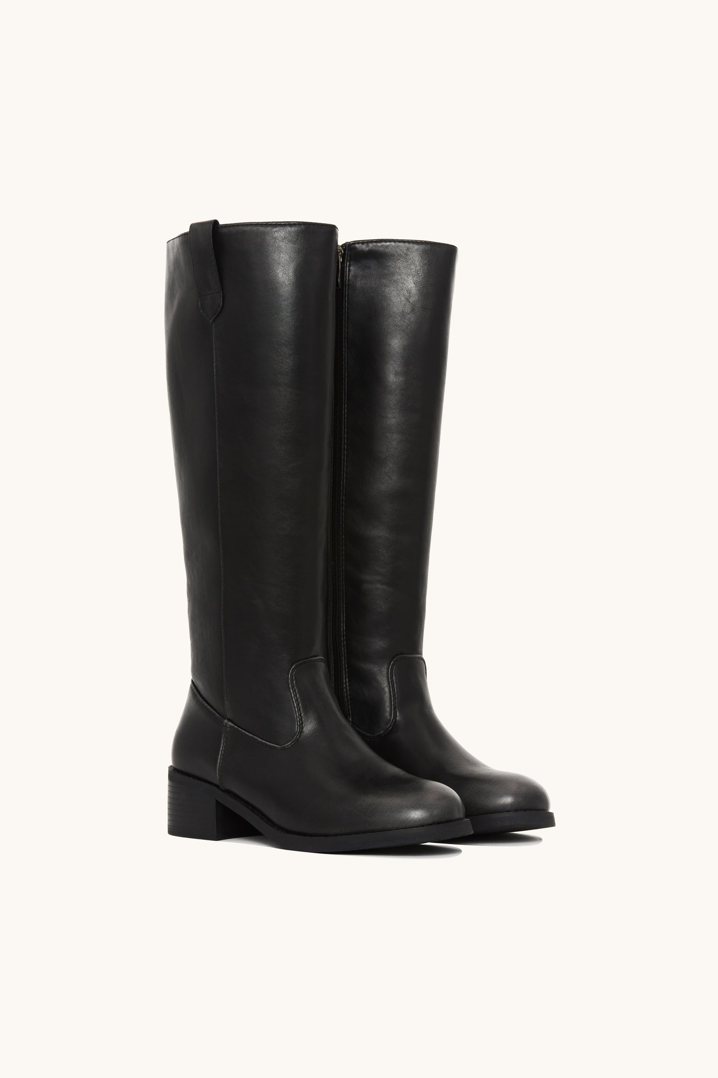 Bottes hautes cavalières rétro en similicuir noires