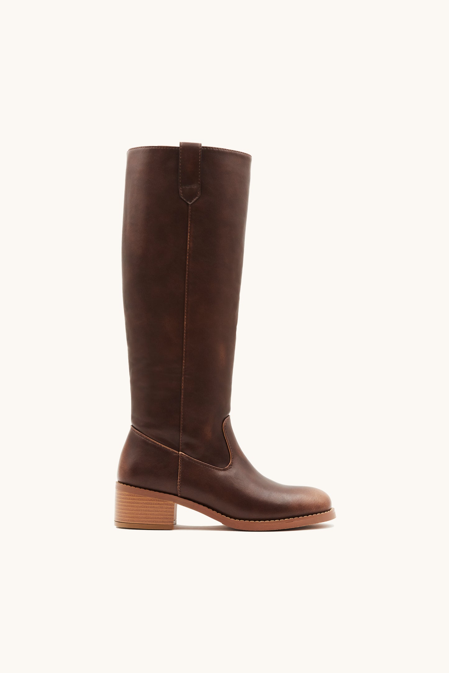 Bottes hautes cavalières rétro en similicuir marron