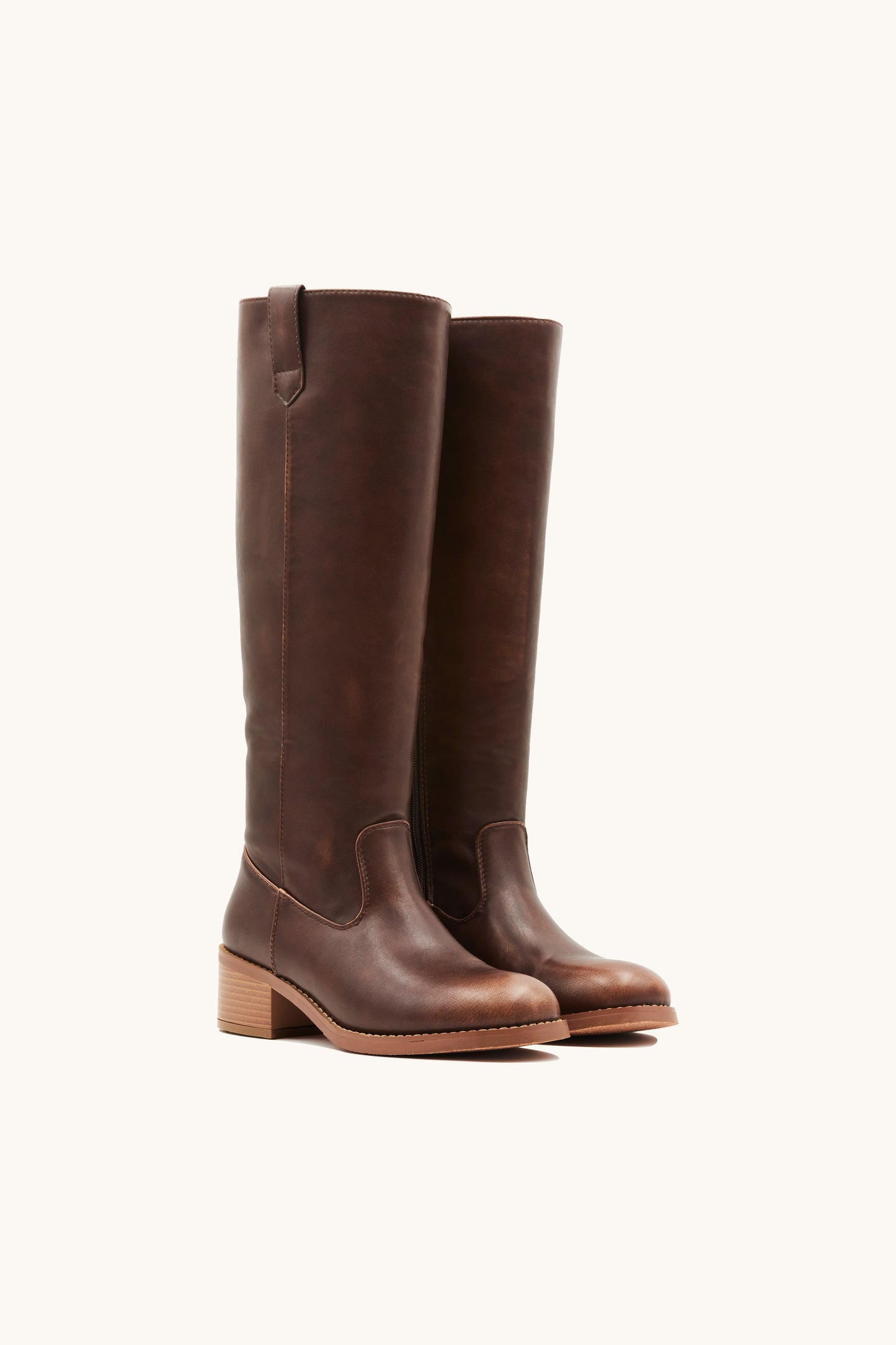 Bottes hautes cavalières rétro en similicuir marron