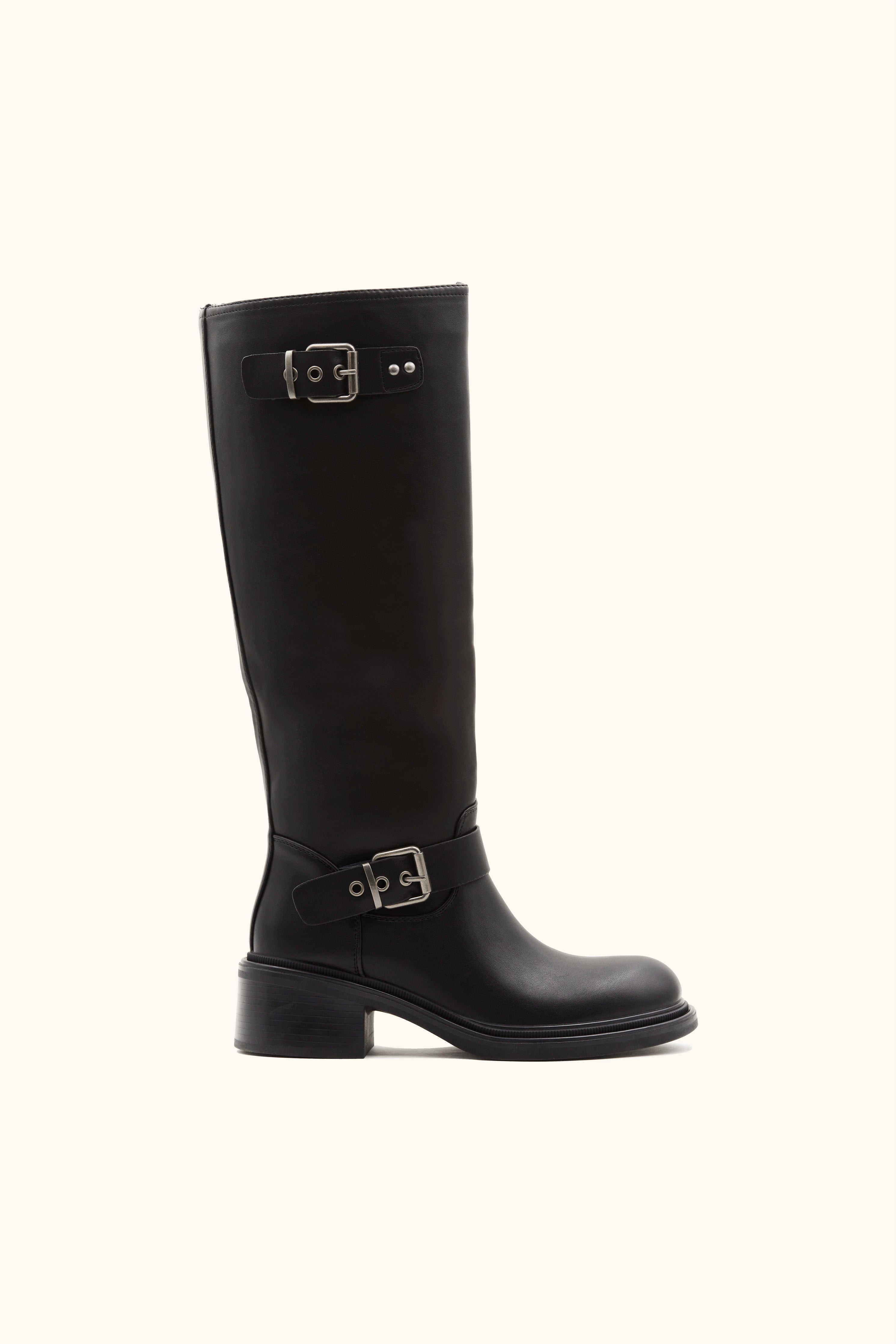 Bottes cavalières hautes noires à double boucle