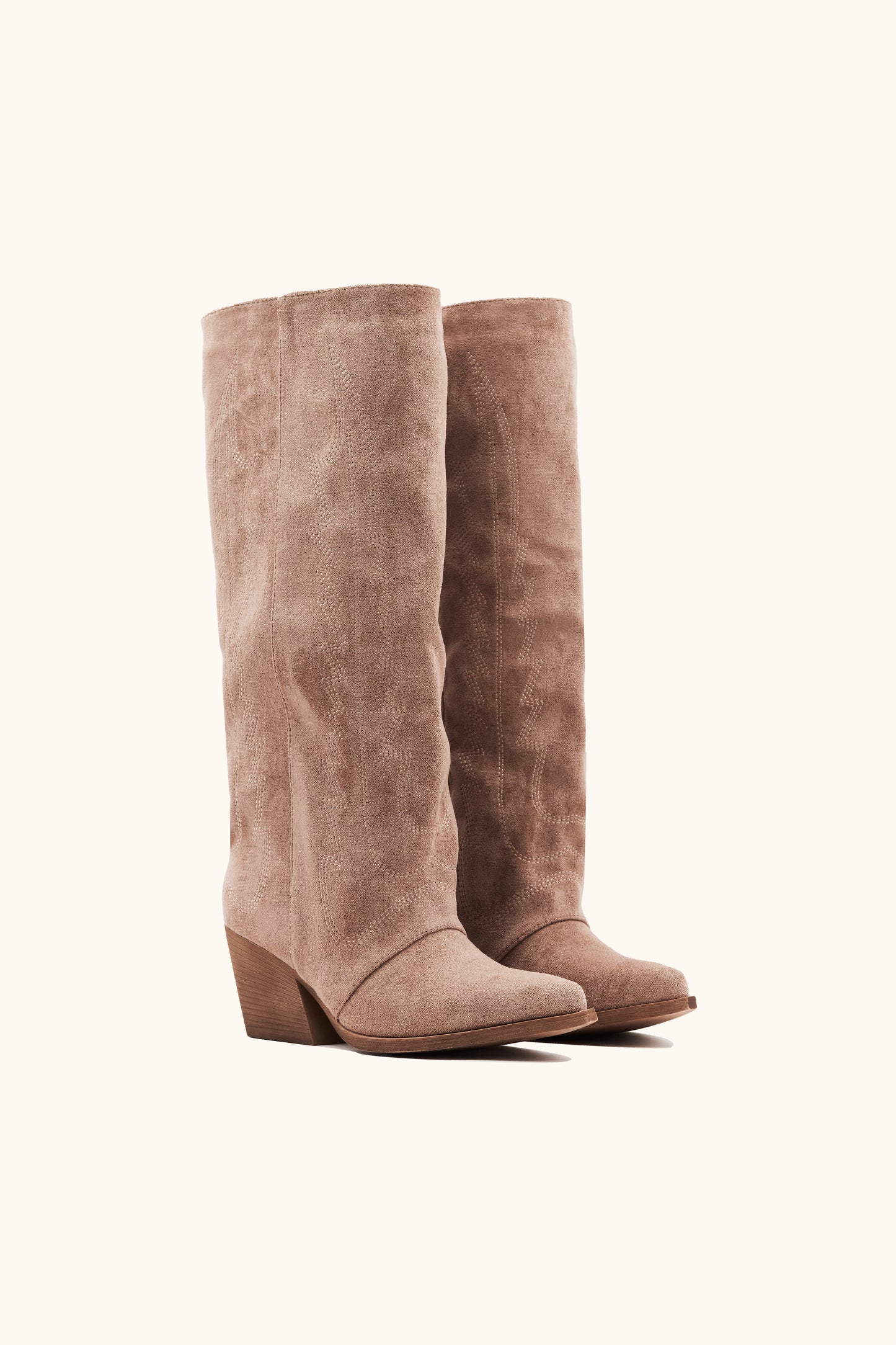 Bottes santiags khaki en suédine à surpiqûres