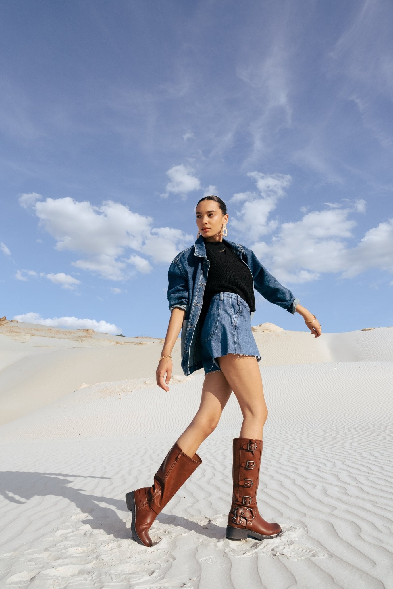 Bottes bikers à multiple sangles camel