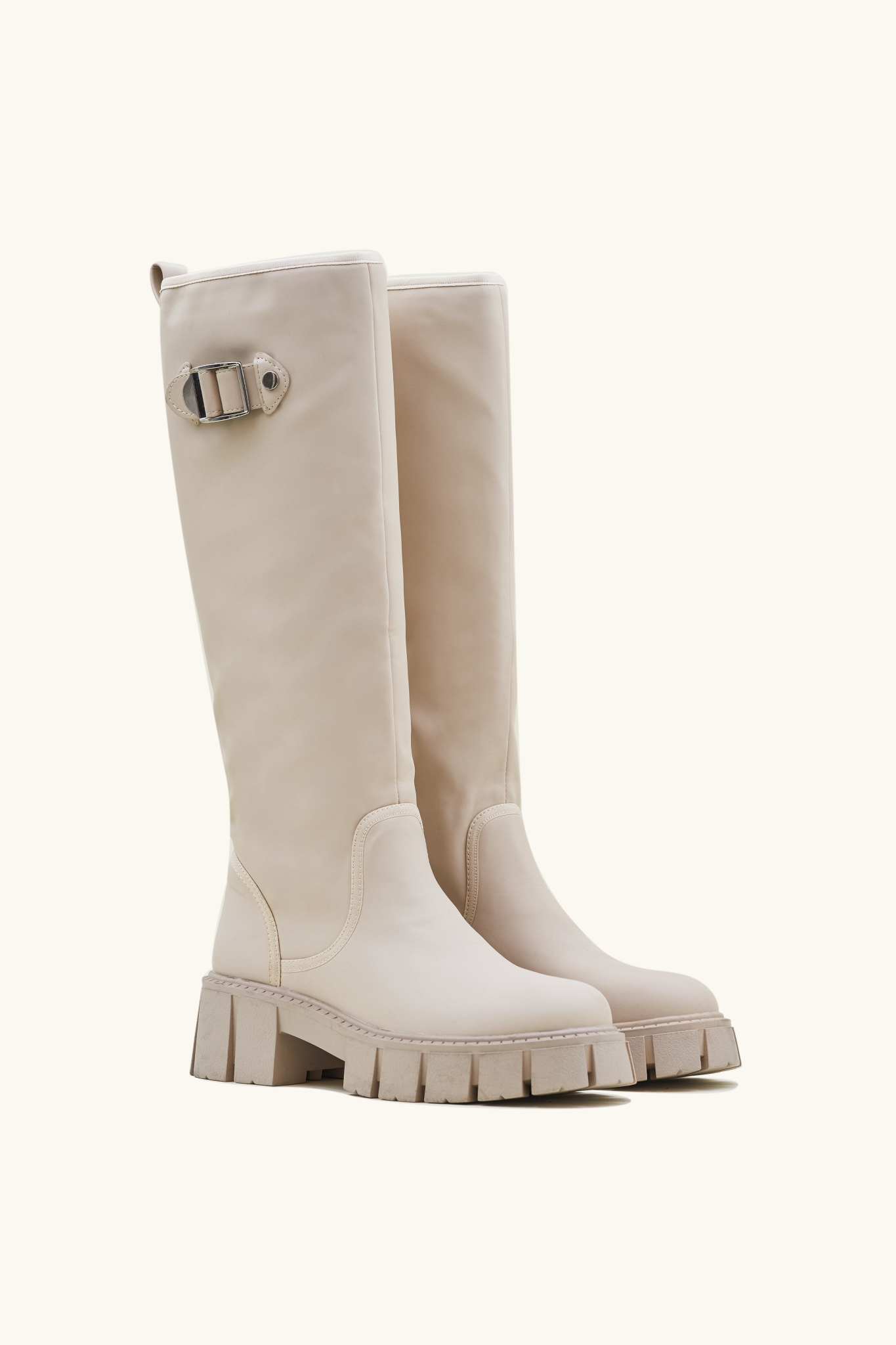 Beige notched rain boots