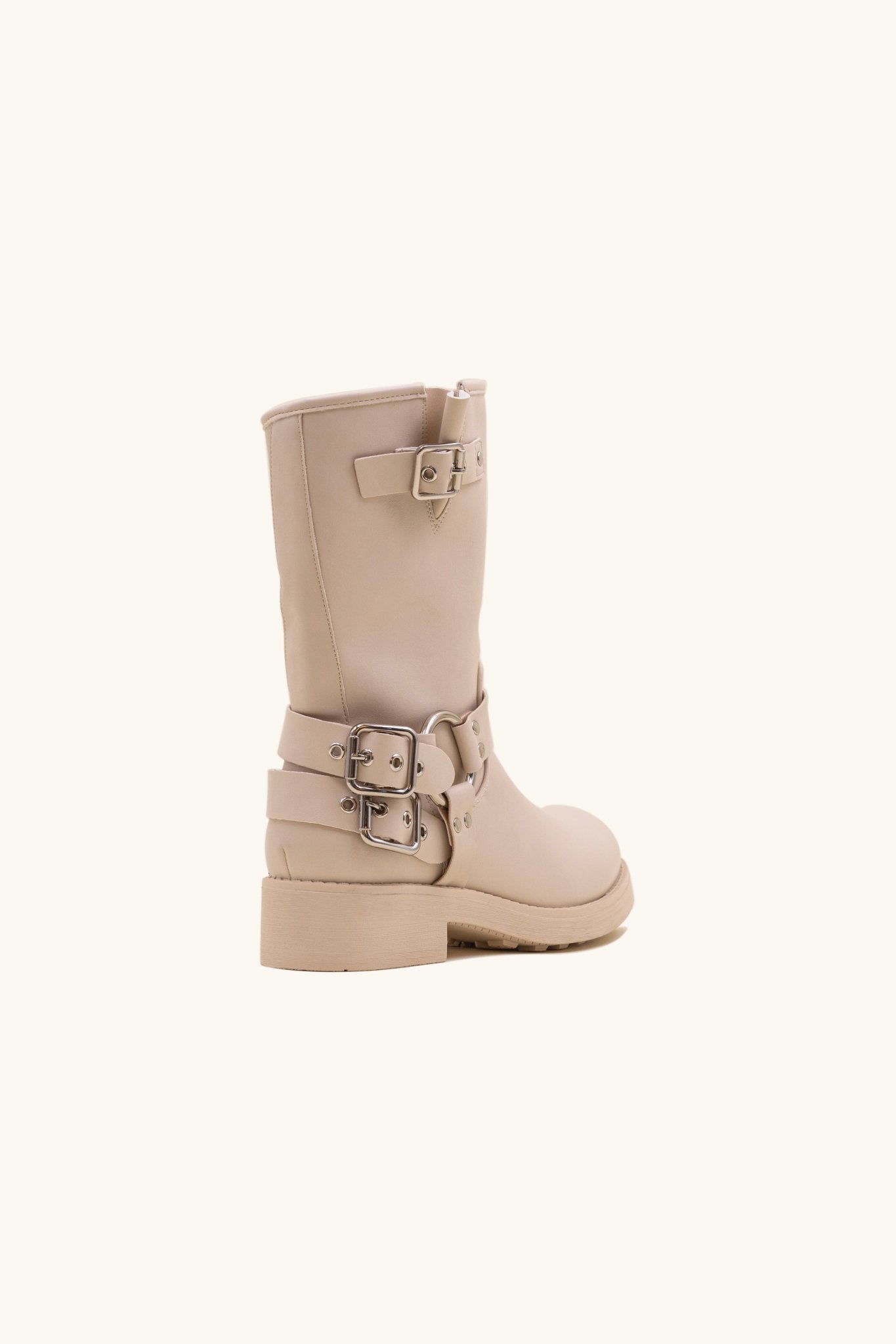 Beige strap bikers boots