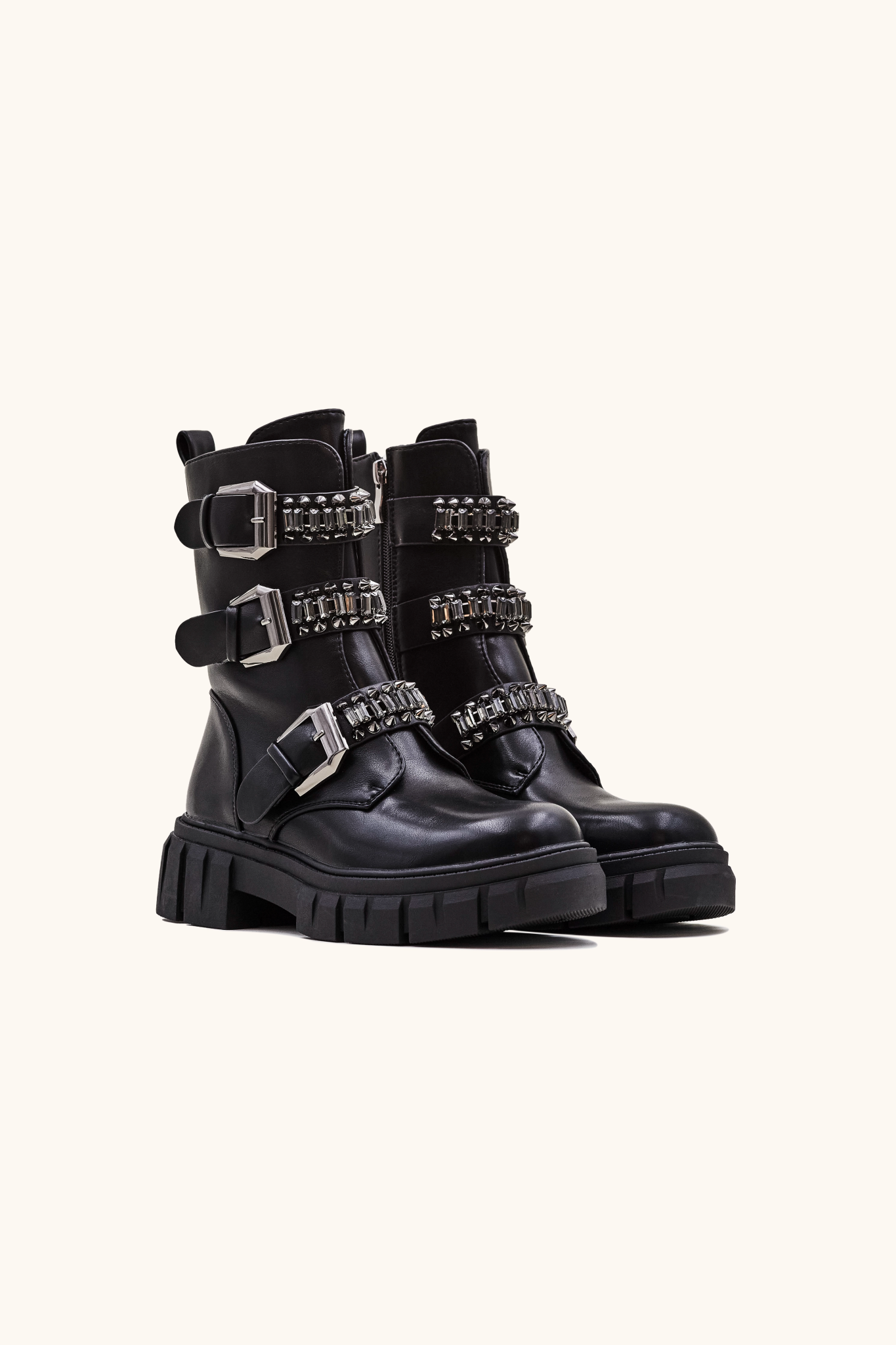 Triple boots with black rhinestones