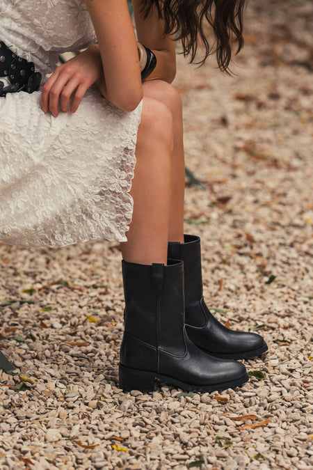 Bottines cavalières mi-hautes en similicuir noir