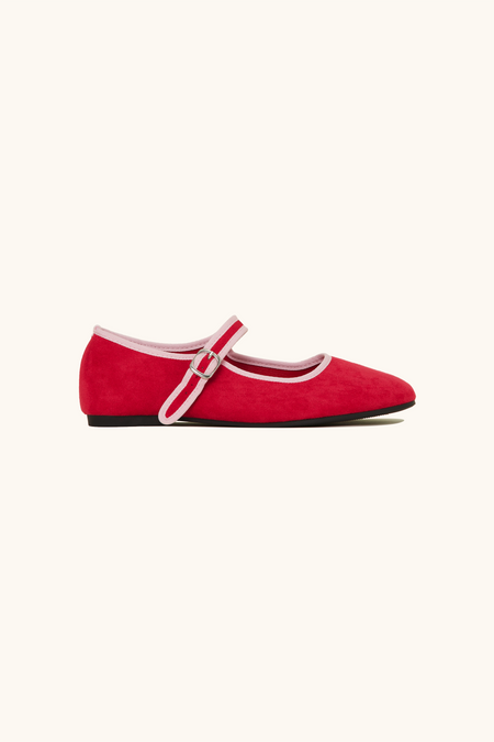 Red ballerinas in two -color suede