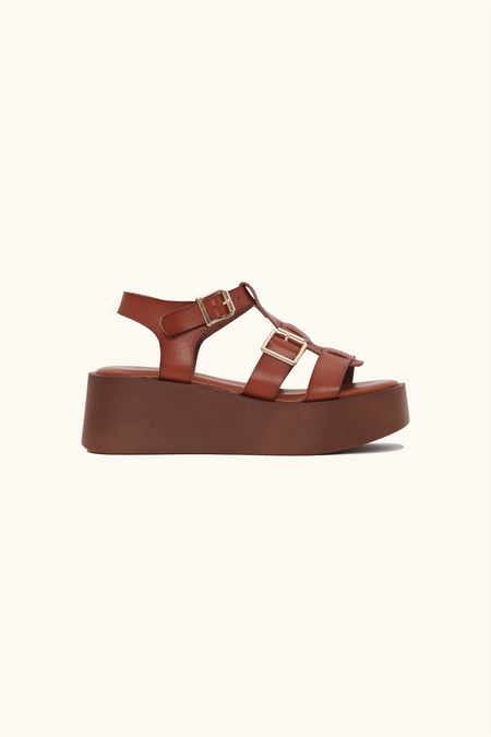 Sandales plateforme camel à brides et boucles