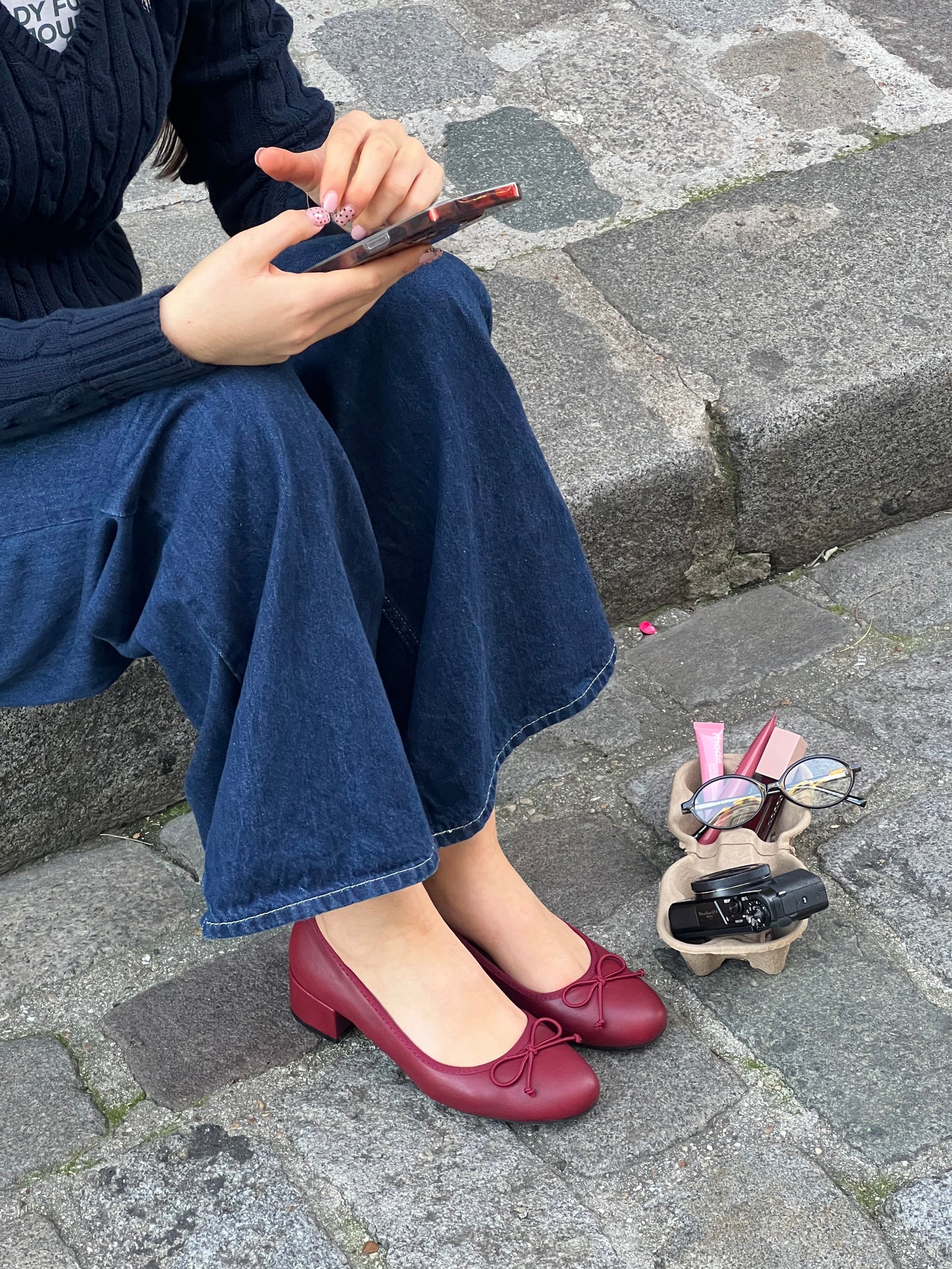 Ballerines à talons bordeaux