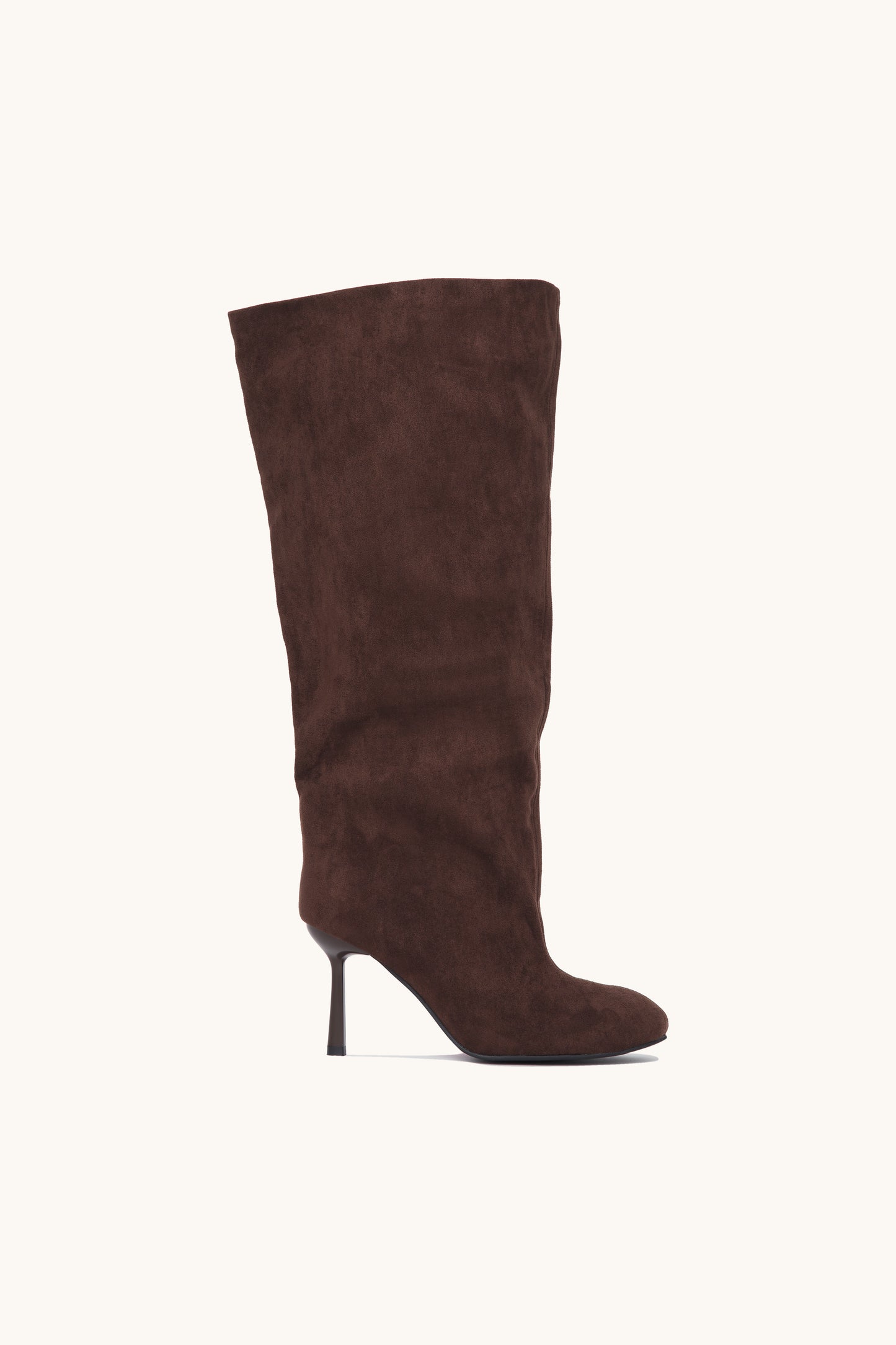 Bottes hautes à talon aiguille bout rond - Camélia Marron