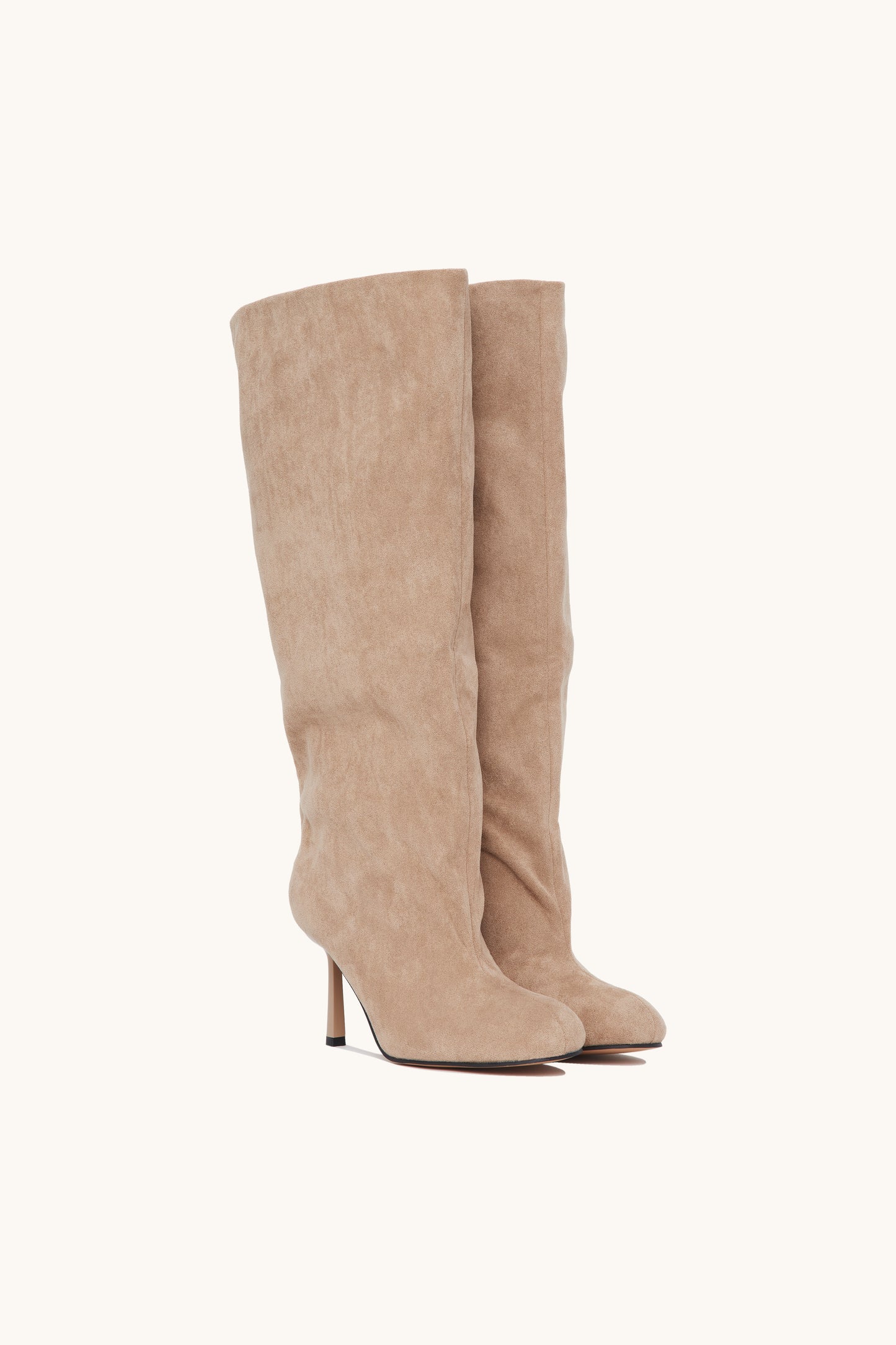 Bottes hautes à talon aiguille bout rond - Camélia Khaki