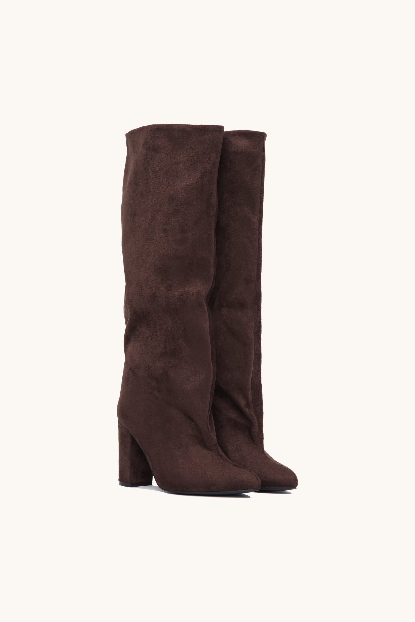Bottes suédine hautes à talon bloc- Clara Marron