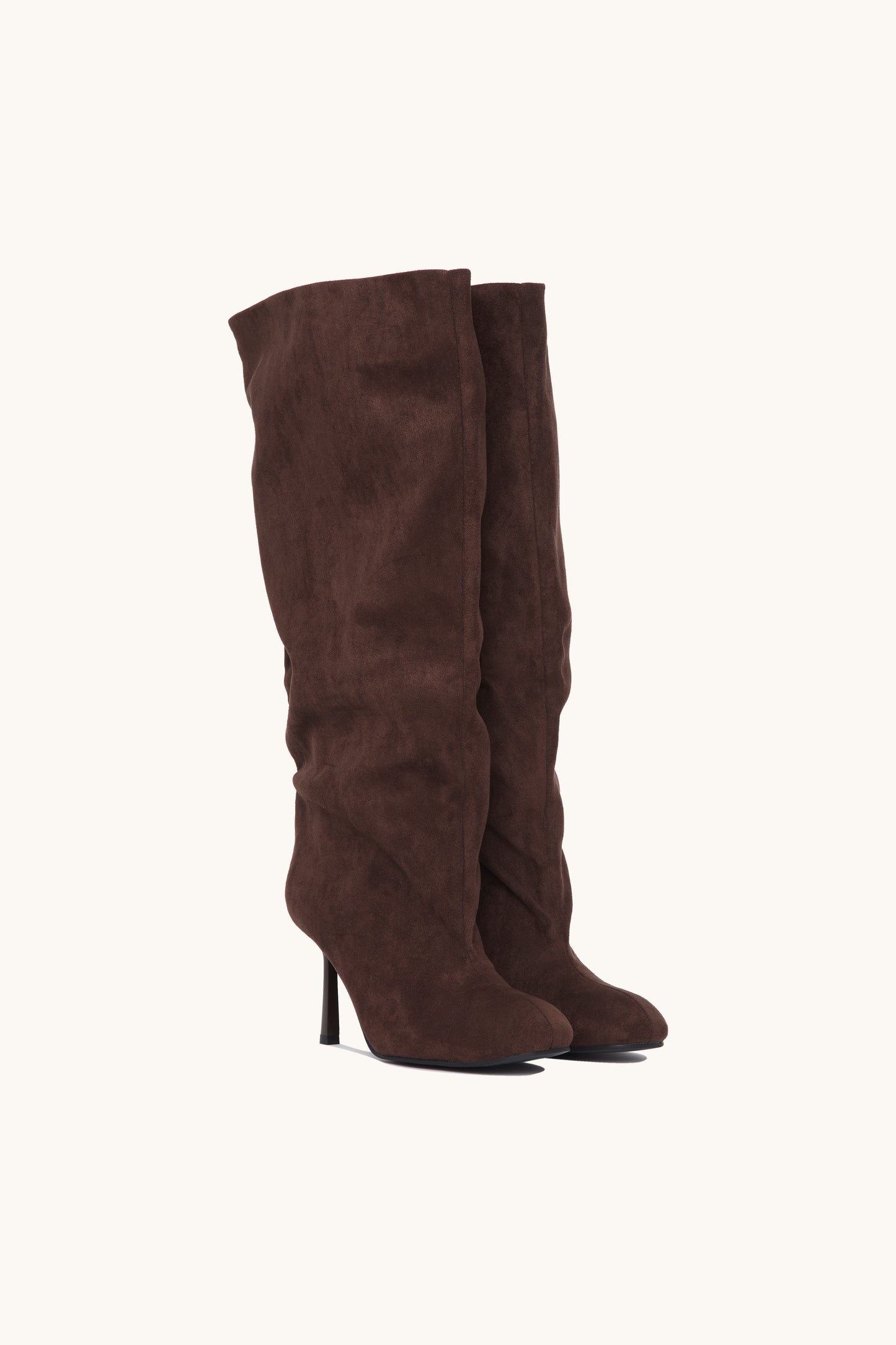 Bottes hautes à talon aiguille bout rond - Camélia Marron