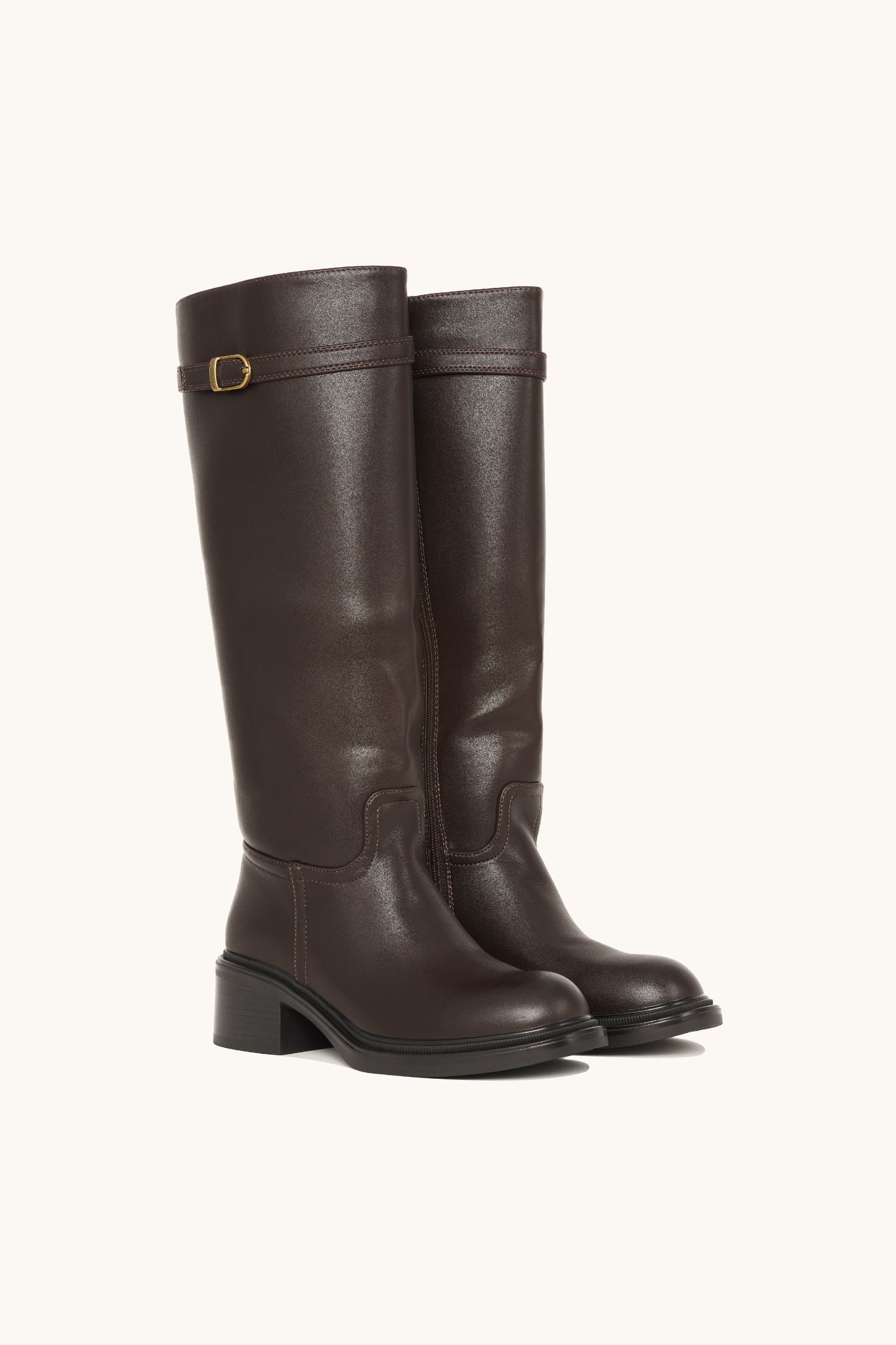 Bottes cavalières marrons à boucle dorée - Grace
