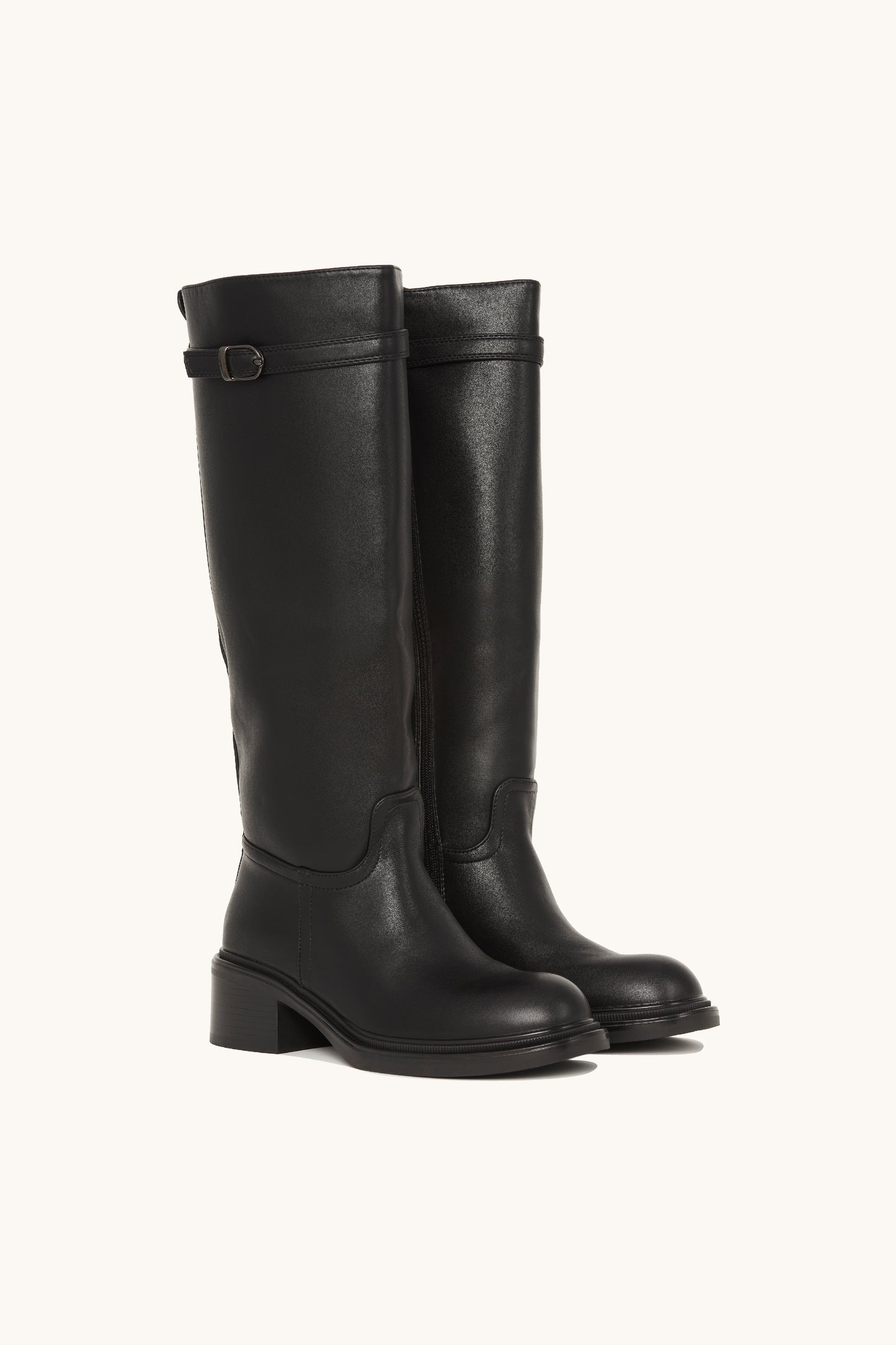 Bottes cavalières noires à boucle dorée - Grace