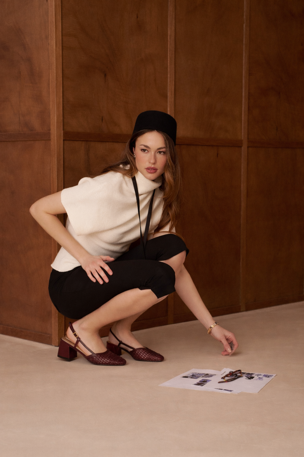 Ballerines slingback tressées à talon bloc - Taylor Bordeaux