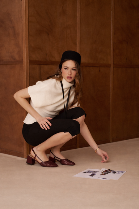 Ballerines slingback tressées à talon bloc - Taylor bordeaux