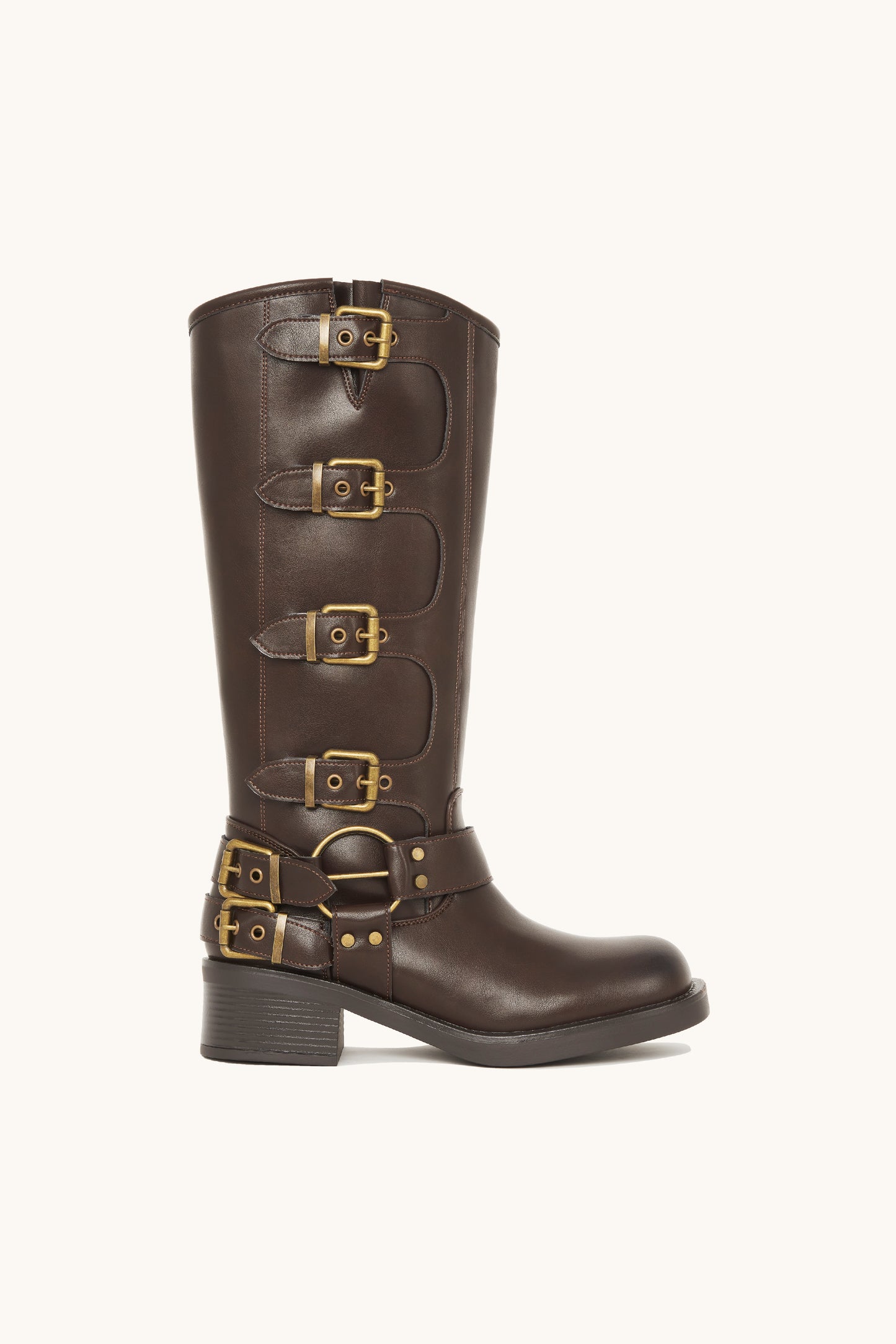 Bottes biker marrons à multiples boucles - Ashley