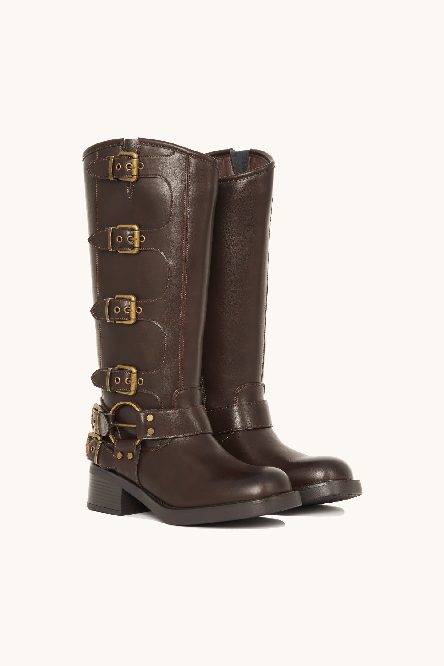 Bottes biker marrons à multiples boucles - Ashley
