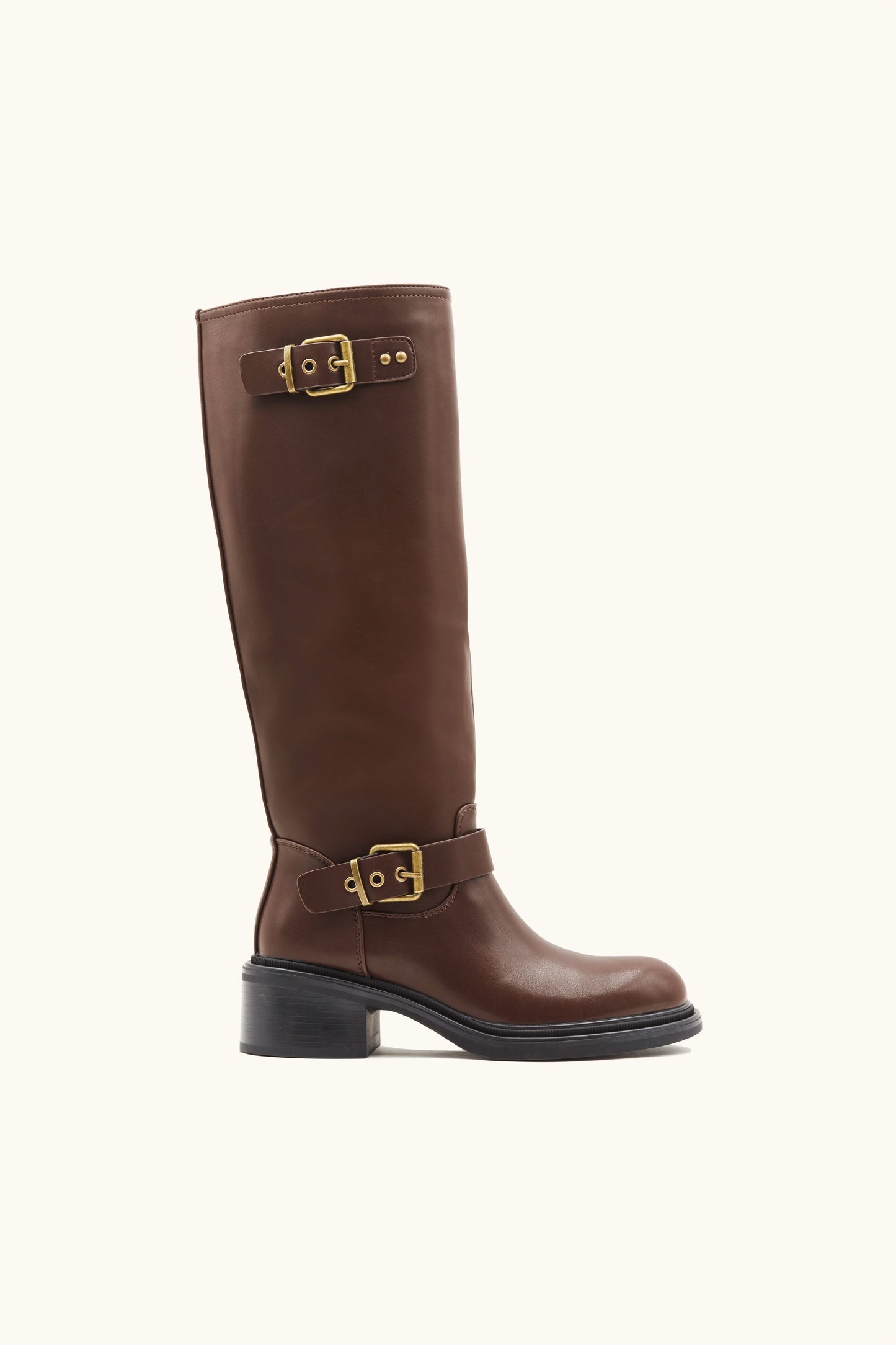 Bottes cavalières hautes marron à double boucle