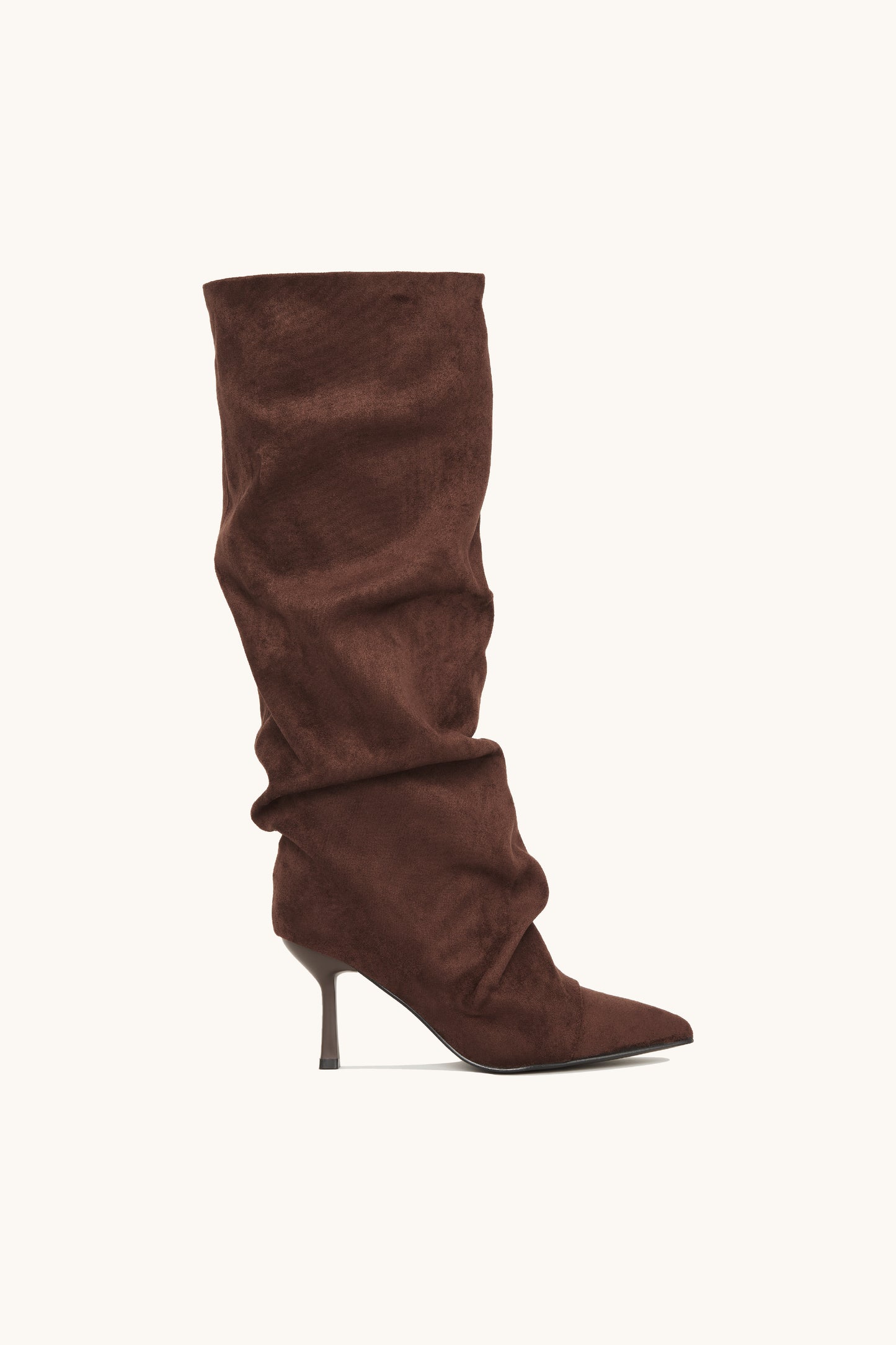 Bottes hautes en suédine à talon aiguille - Mila Marron