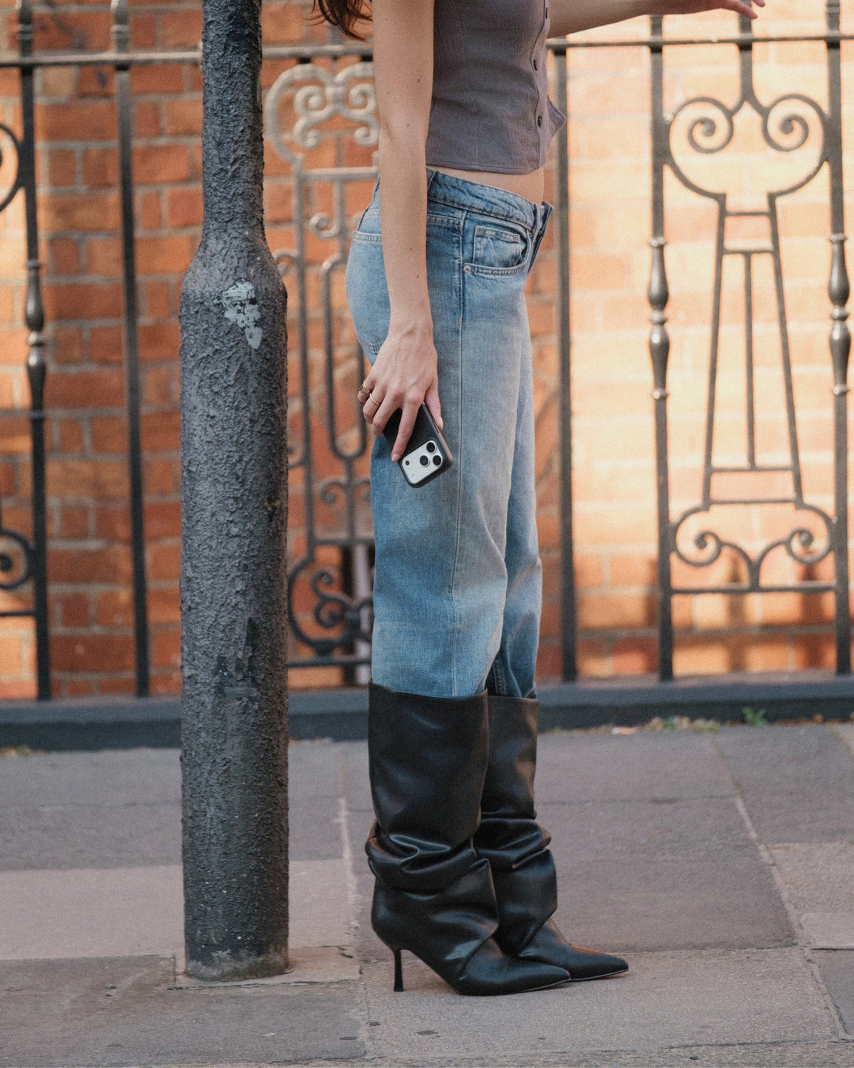 Bottes plissées noires à talon aiguille - Tina