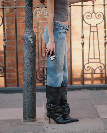 Bottes plissées noires à talon aiguille - Tina