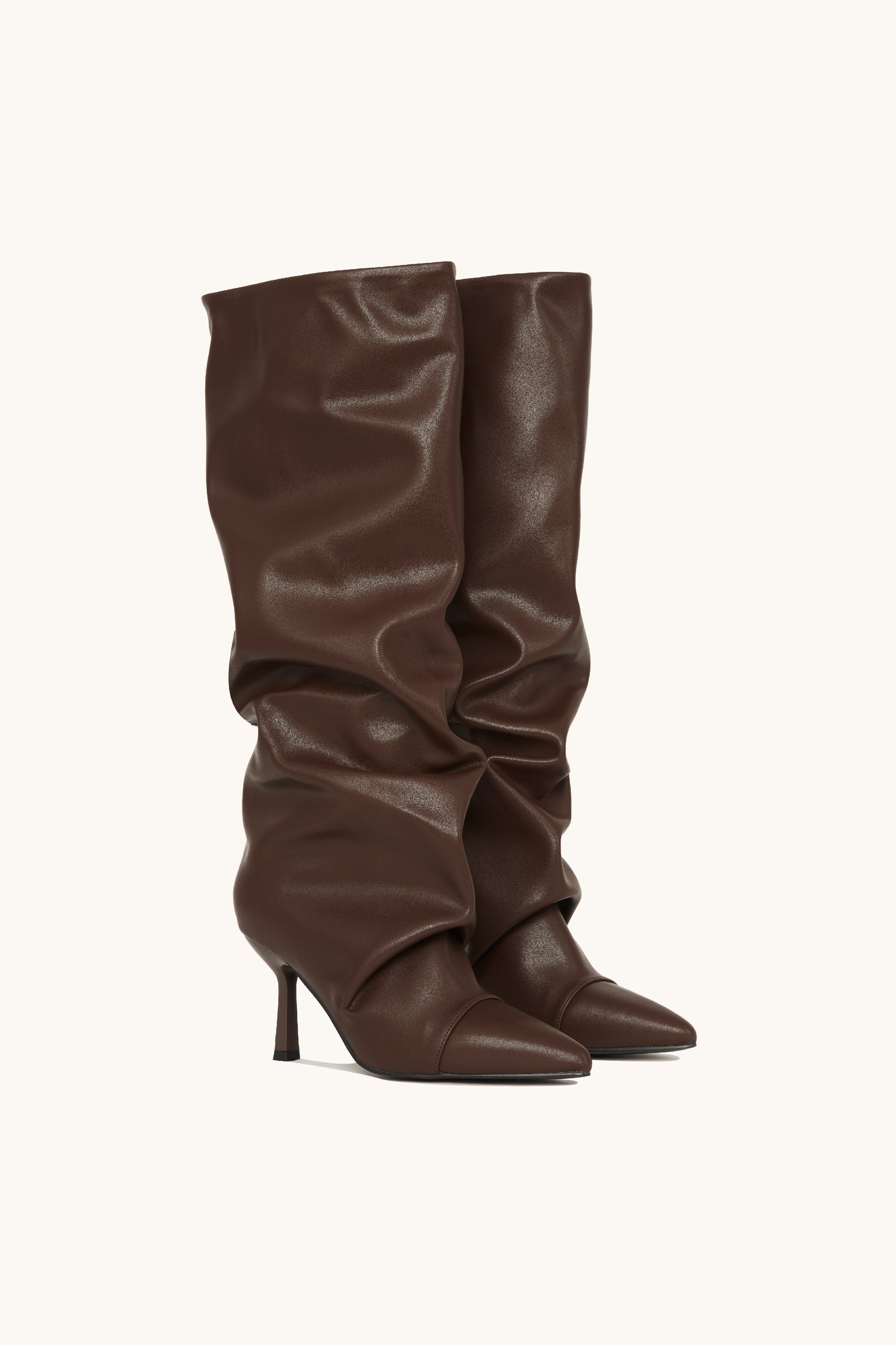 Bottes plissées marrons à talon aiguille - Tina