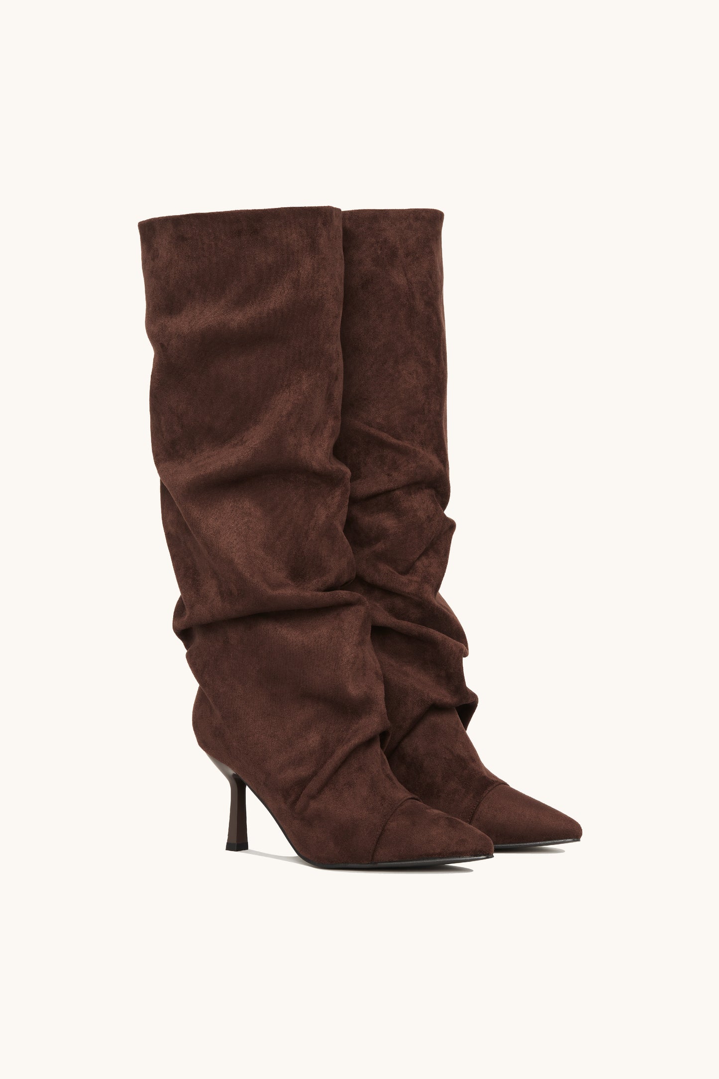 Bottes hautes en suédine à talon aiguille - Mila Marron