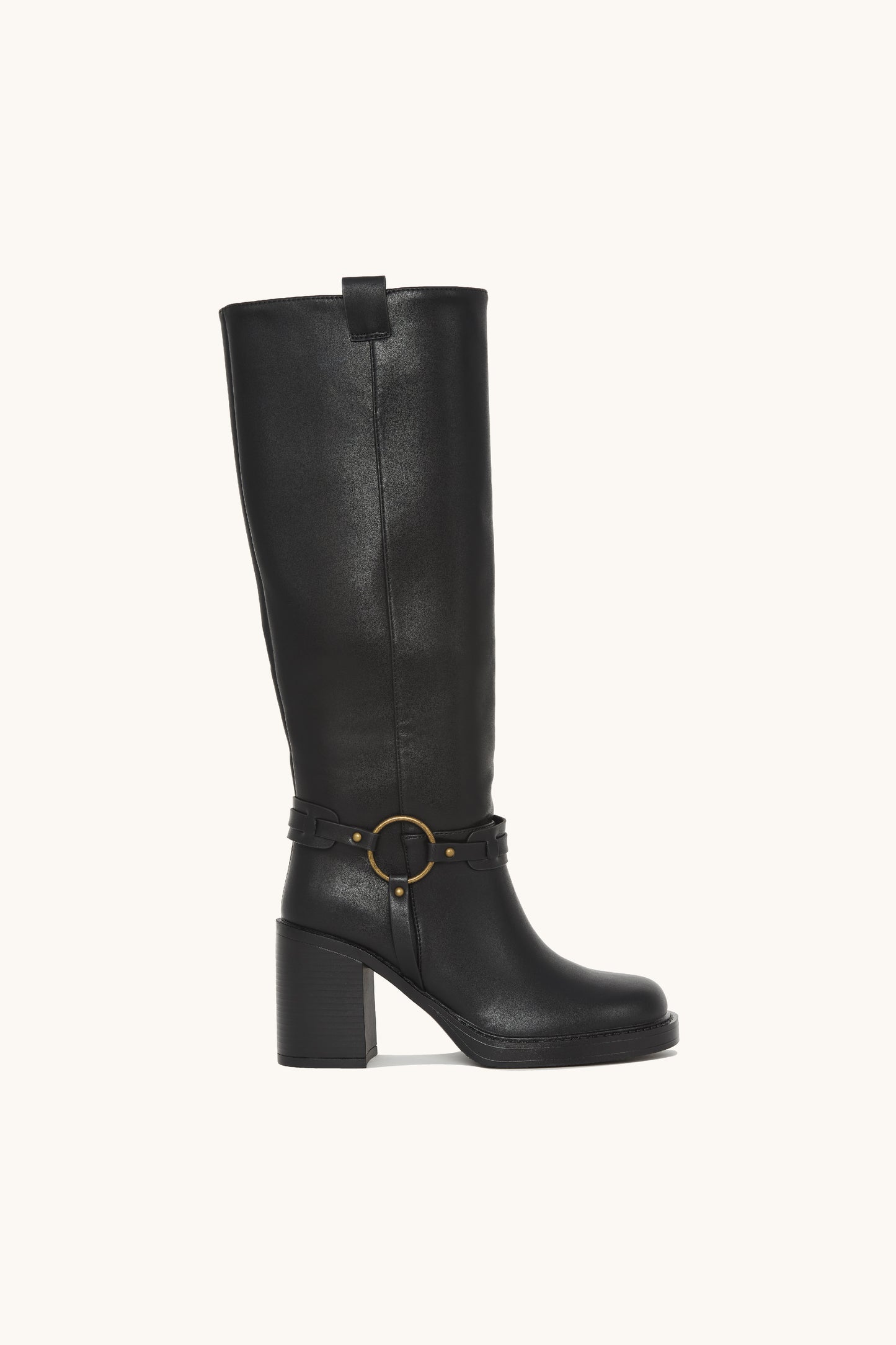 Bottes cavalières noires à anneau doré - Olivia