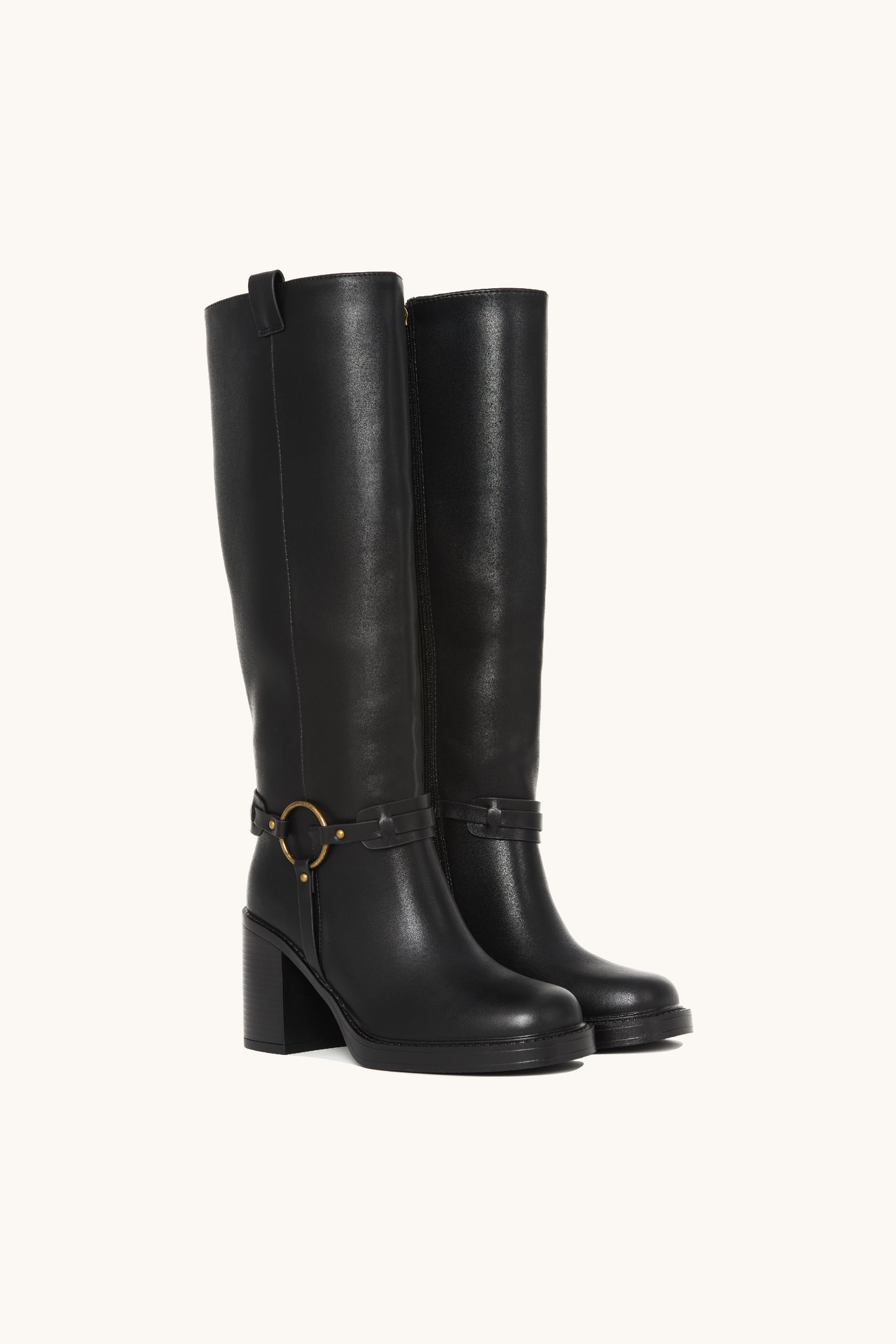 Bottes cavalières noires à anneau doré - Olivia