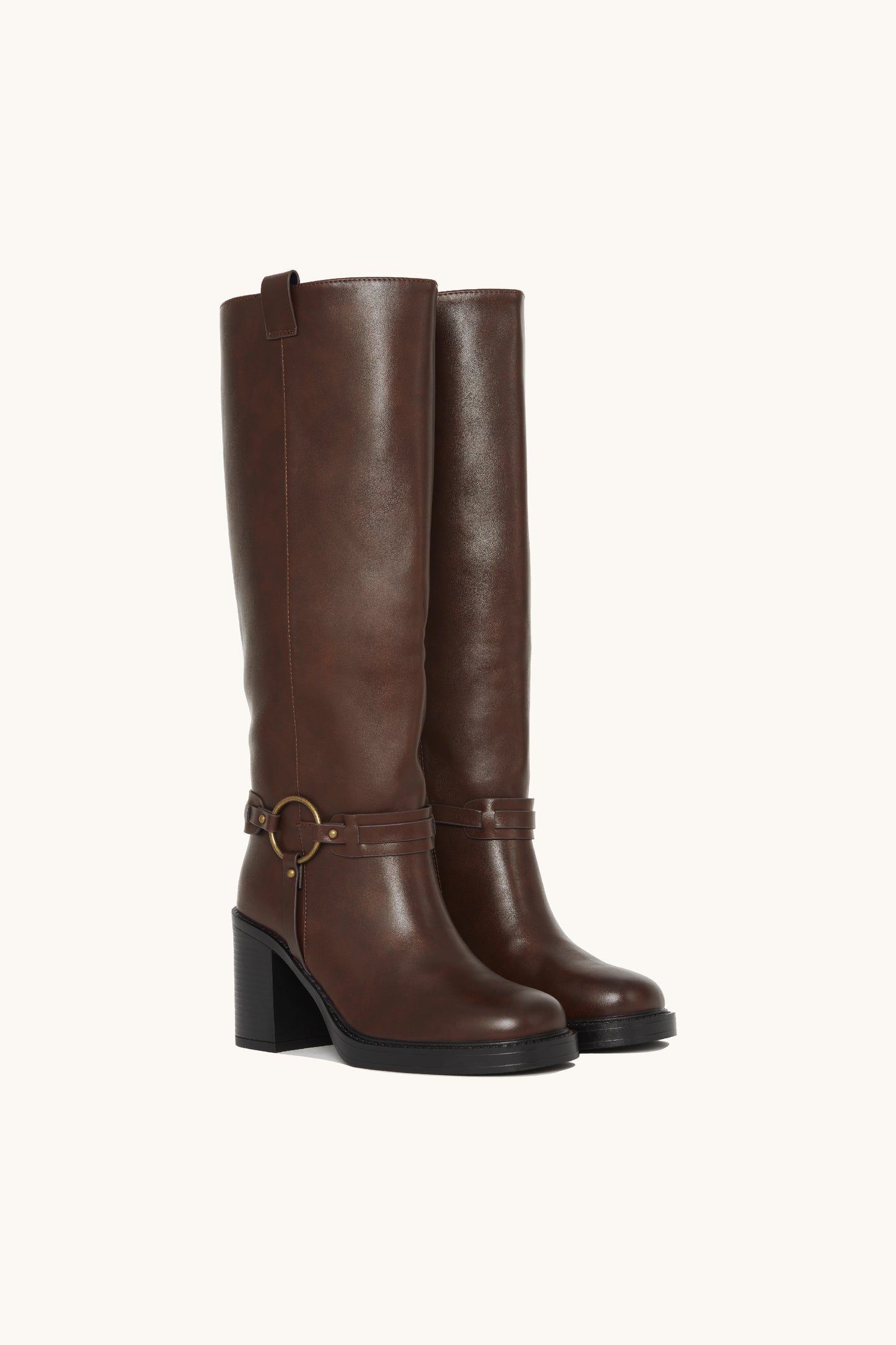 Bottes cavalières marron à anneau doré - Olivia