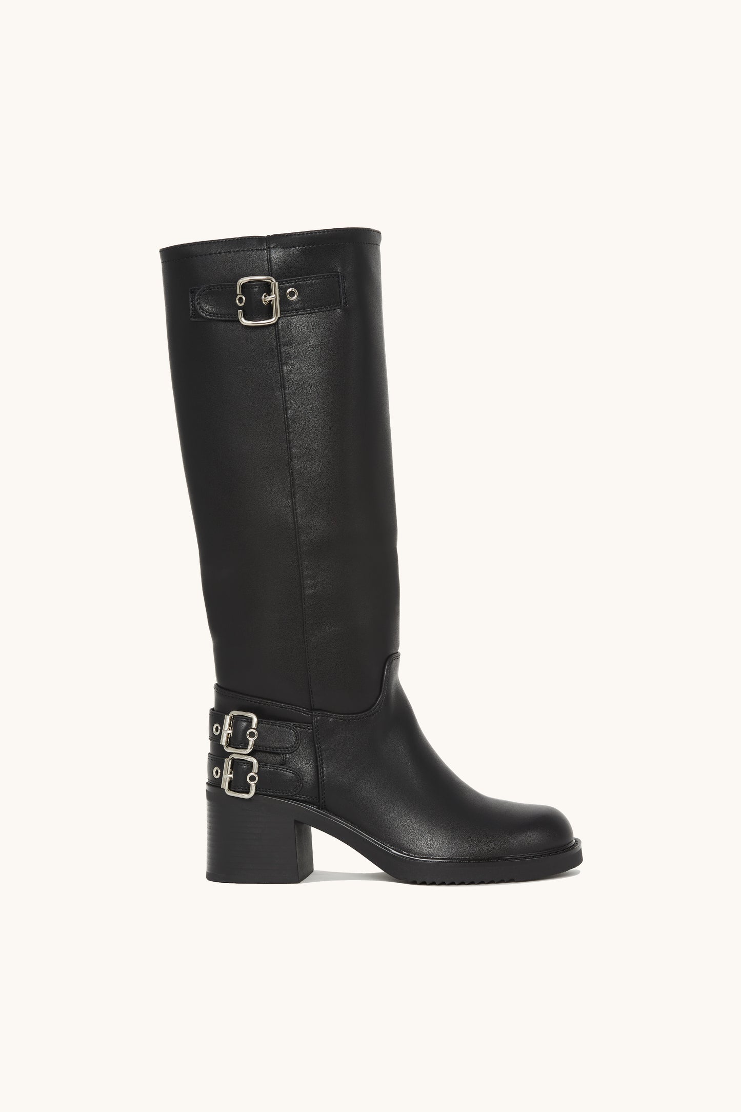 Bottes cavalières noires à talon et boucles argentées - Holly