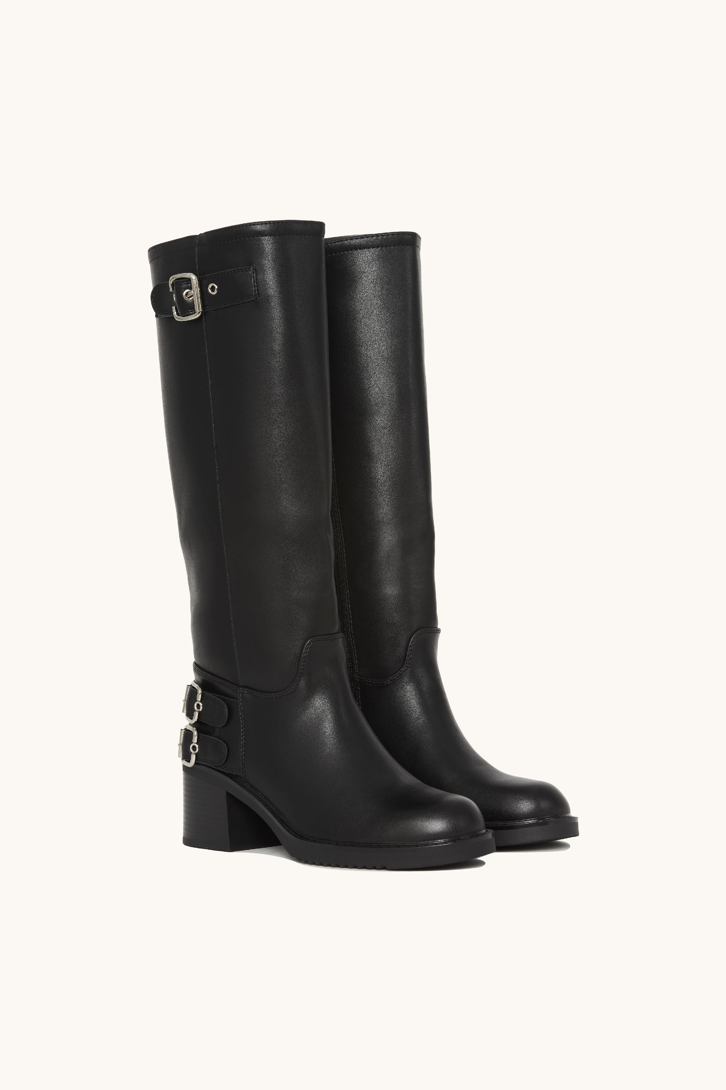 Bottes cavalières noires à talon et boucles argentées - Holly
