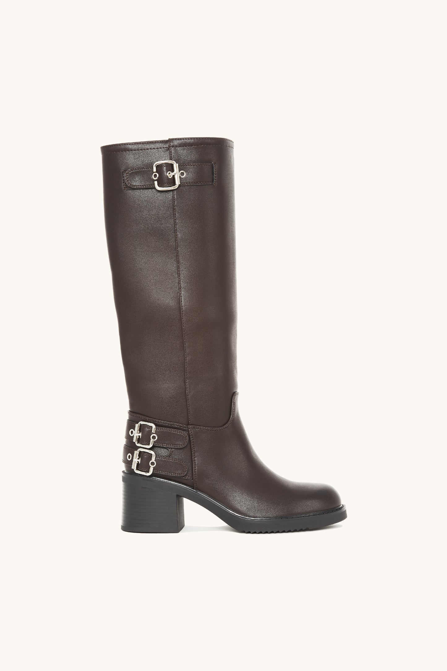 Bottes cavalières marron à talon et boucles argentées - Holly