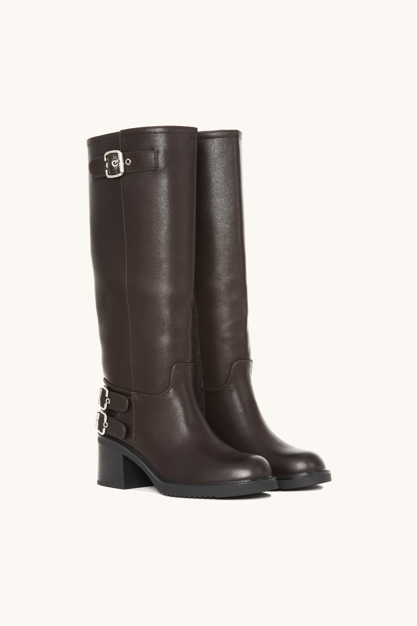 Bottes cavalières marron à talon et boucles argentées - Holly