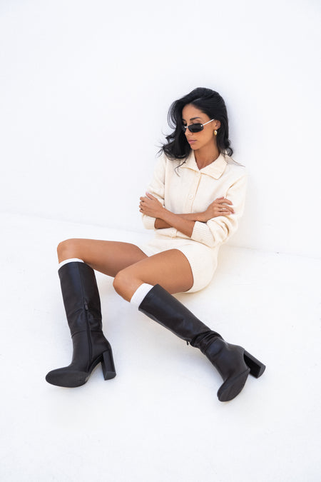Bottes hautes noires à talon bloc - Ella