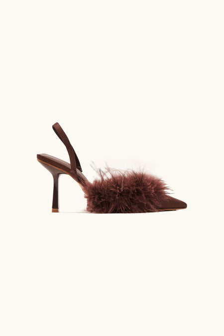 Escarpins femme à plumes marron
