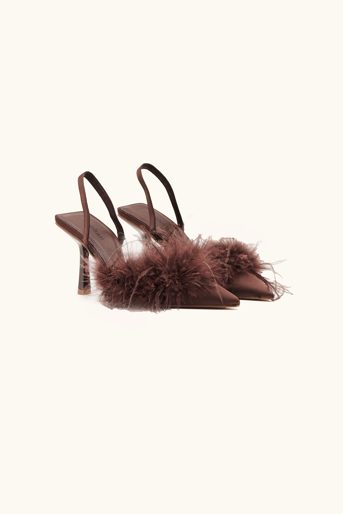 Escarpins femme à plumes marron